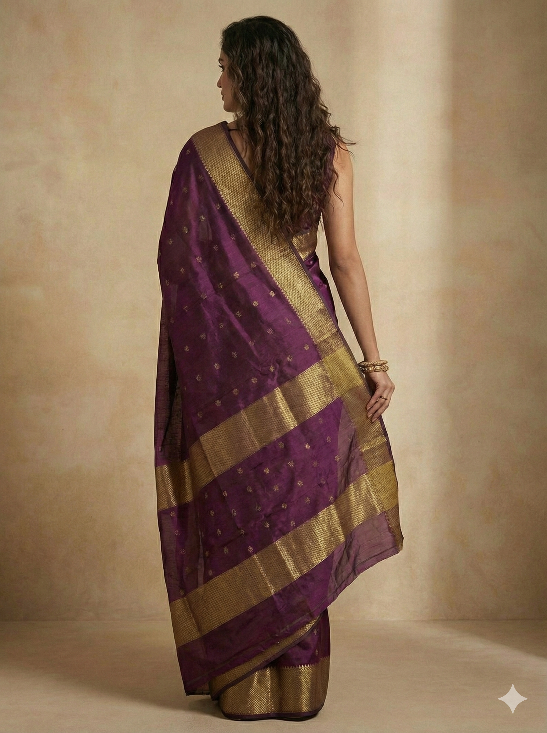 Deep Purple Handloom Maheshwari Silk Cotton Saree with Gold Zari Butta