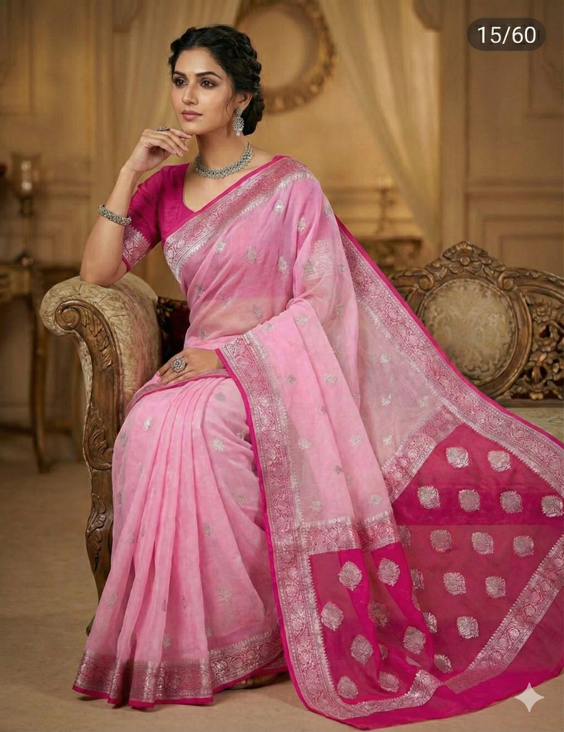 khaddi Chiffon Mysore Silk pink Saree – Handcrafted Elegance