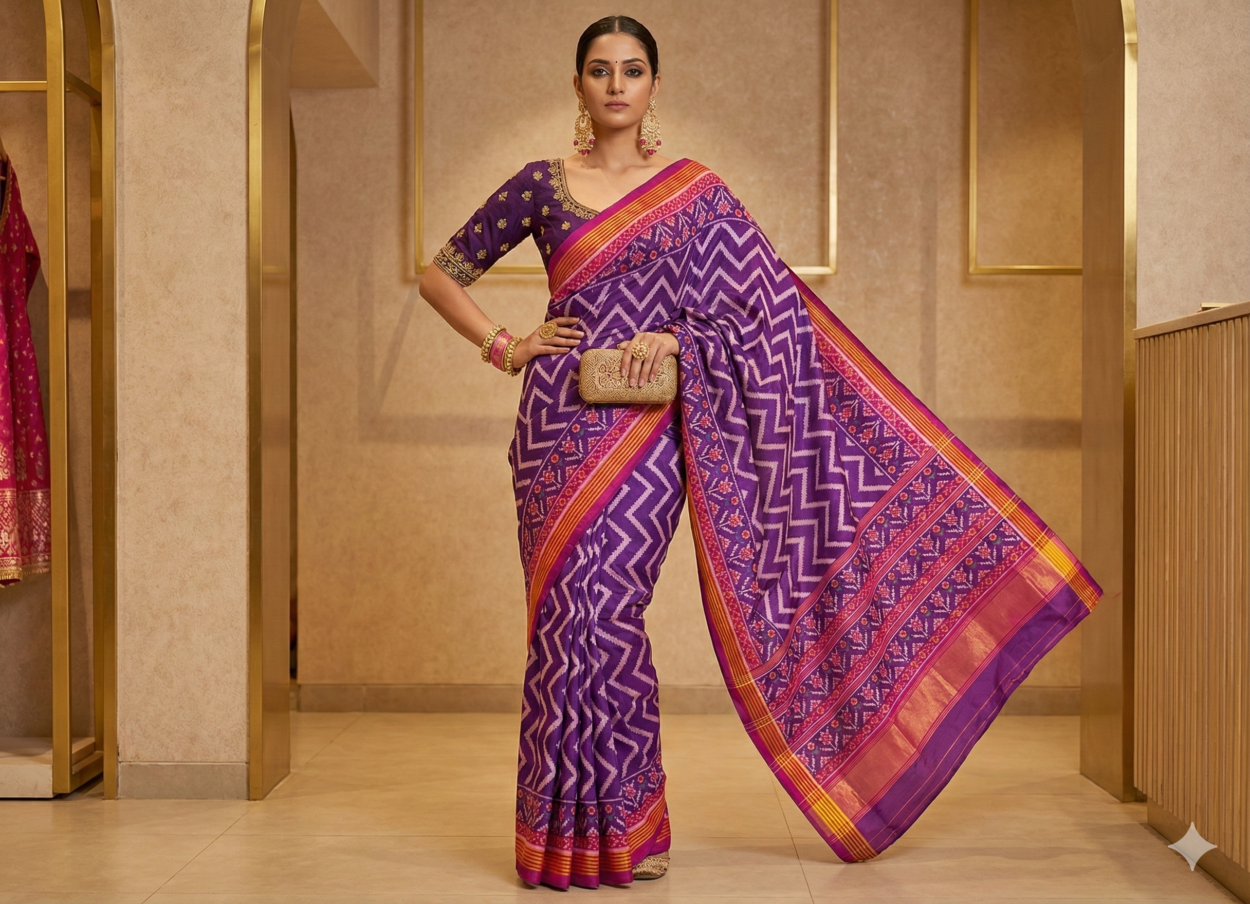Royal Purple - Traditional Patola Silk Saree with Single Ikat-Inspired Design