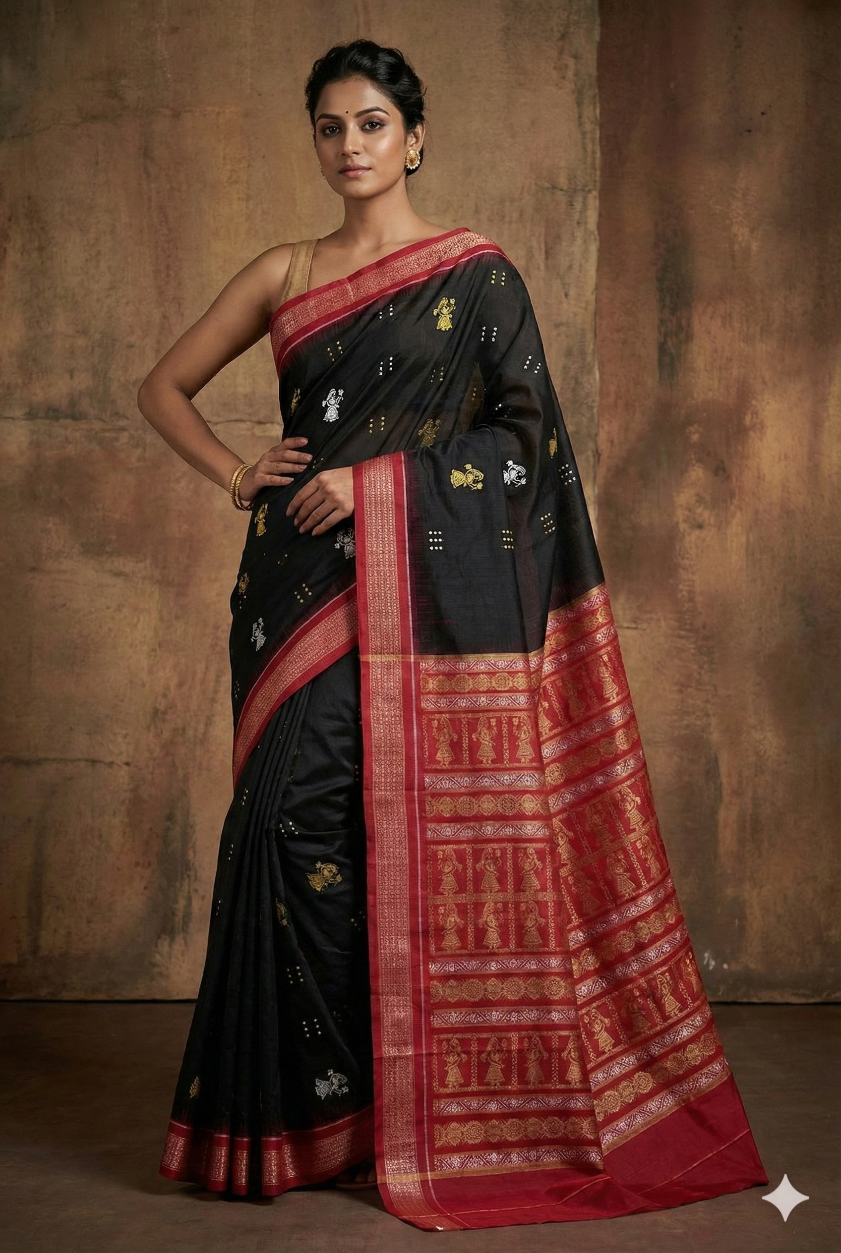 Bomkai Cotton Saree in Royal Black | Authentic Odisha Handloom Saree