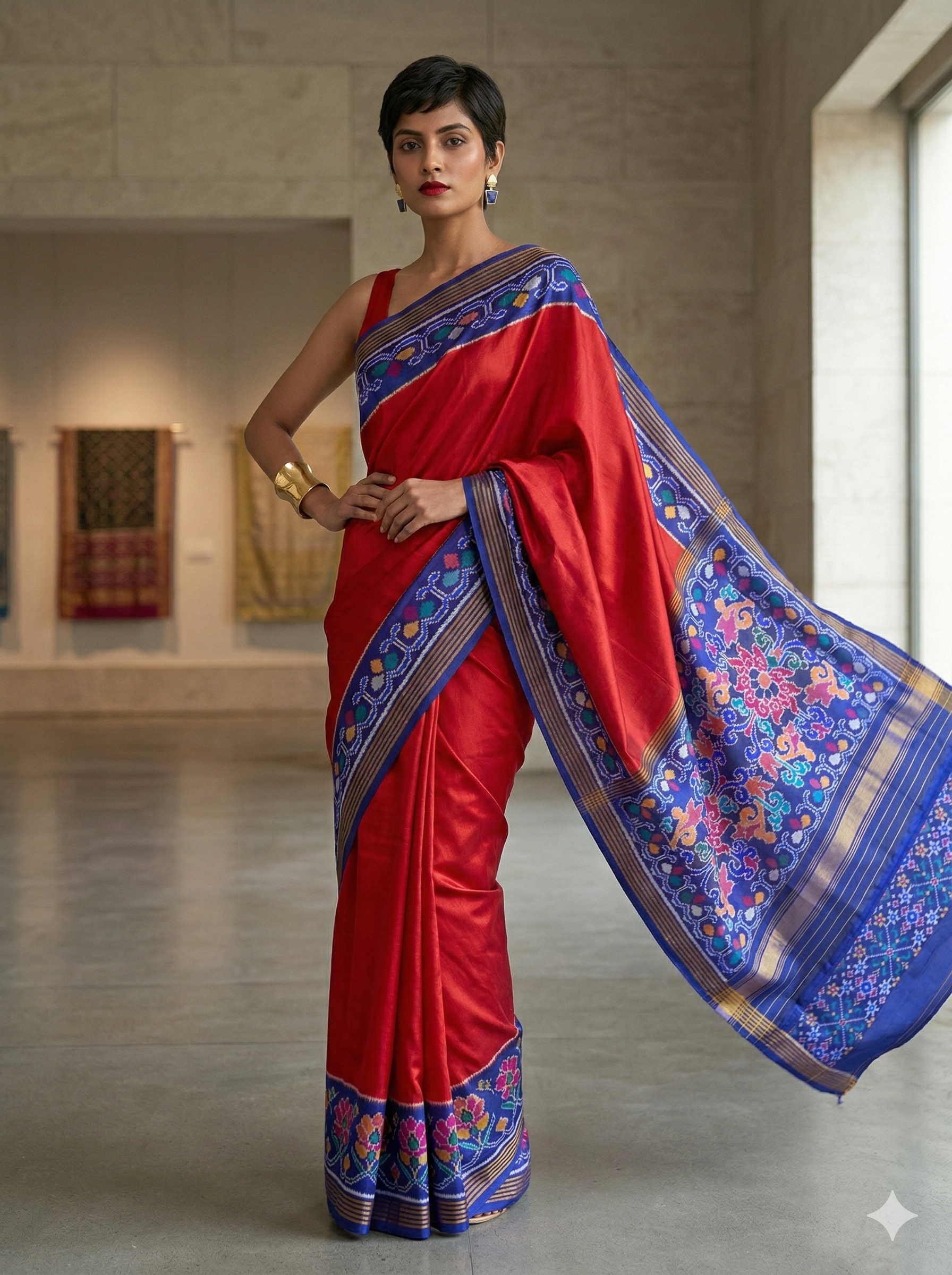 Vibrant Red Handloom Semi Double Ikat Patola Saree | Traditional Wear | SUTA-SAGA
