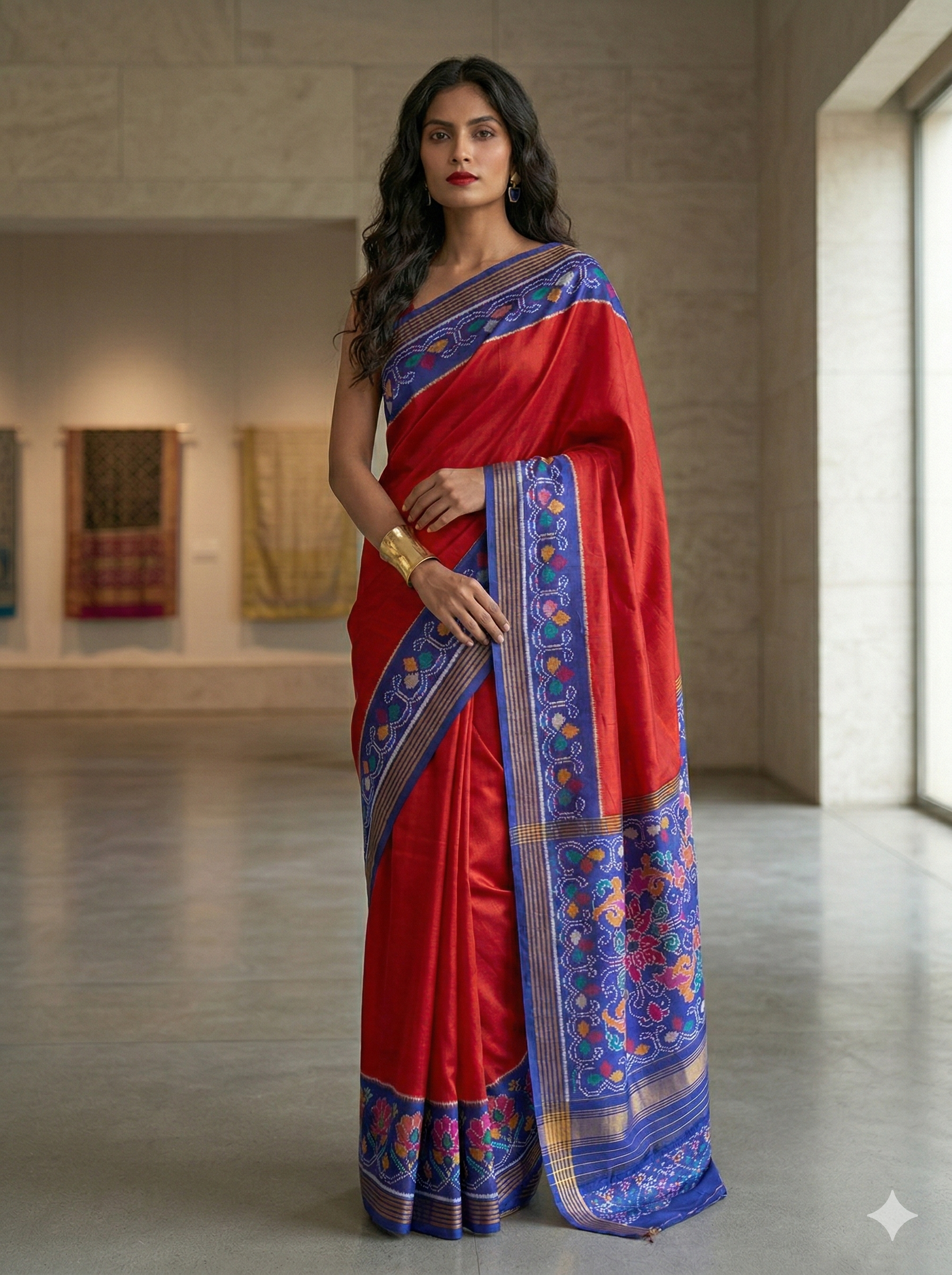 Vibrant Red Handloom Semi Double Ikat Patola Saree | Traditional Wear | SUTA-SAGA