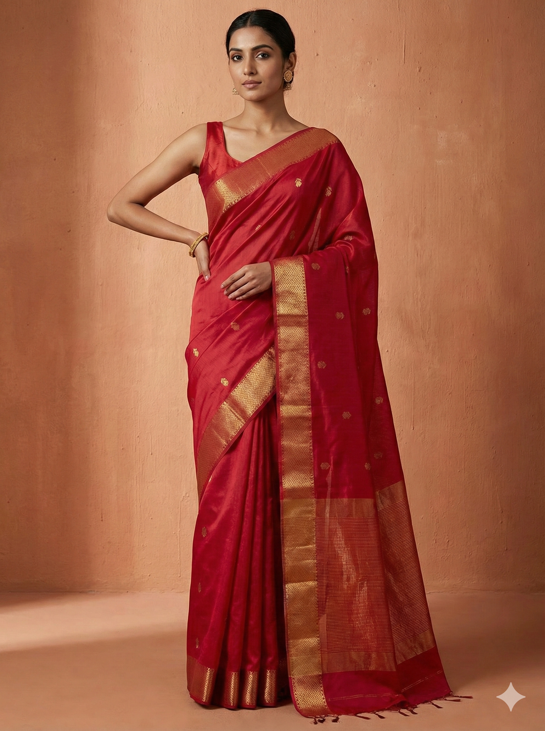Handloom Exquisite Deep Pink Silk-Blend Maheshwari Silk Cotton Saree with Rich Golden Zari Work