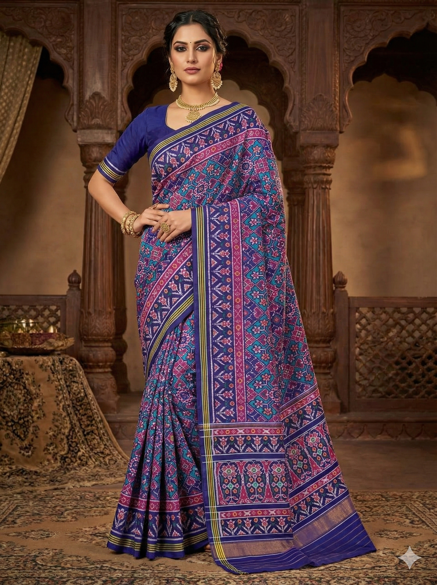 Royal Blue - Authentic Patola Silk Saree with Intricate Single Ikat Pattern