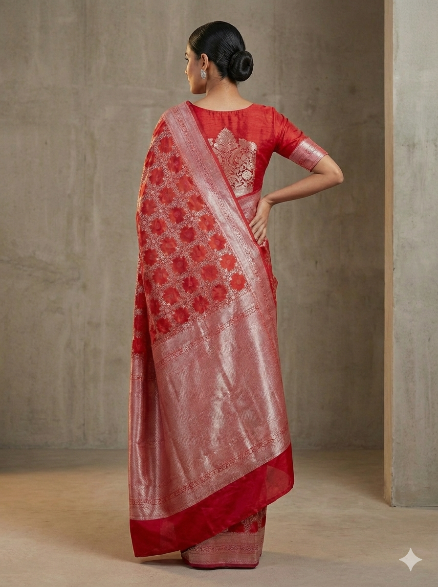 Premium Resplendent Chanderi Handloom Pattu Silk Saree in Red and Pink