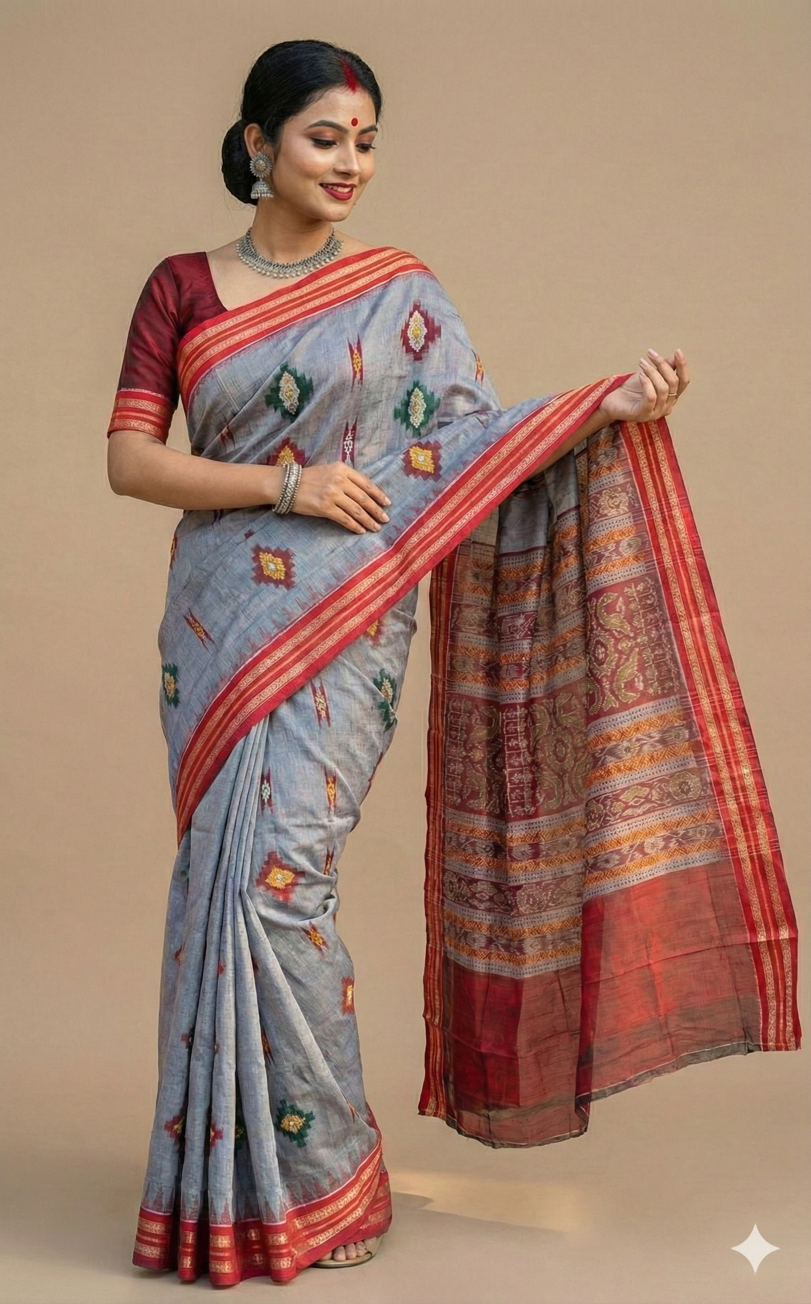 Bomkai Cotton Saree in Grey | Authentic Odisha Handloom Saree
