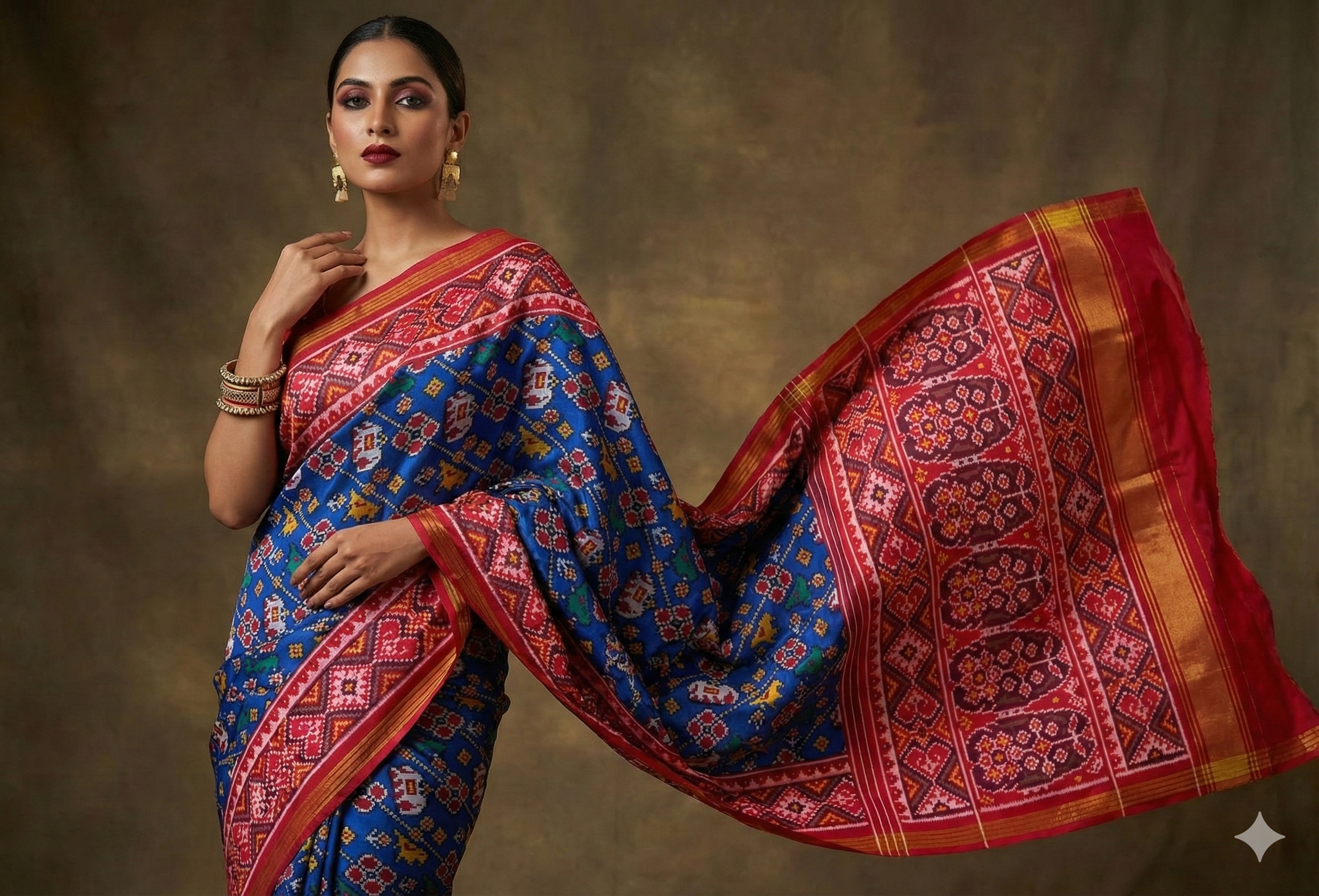 Royal Blue & Magenta - Authentic Patola Silk Saree with Intricate Single Ikat Pattern