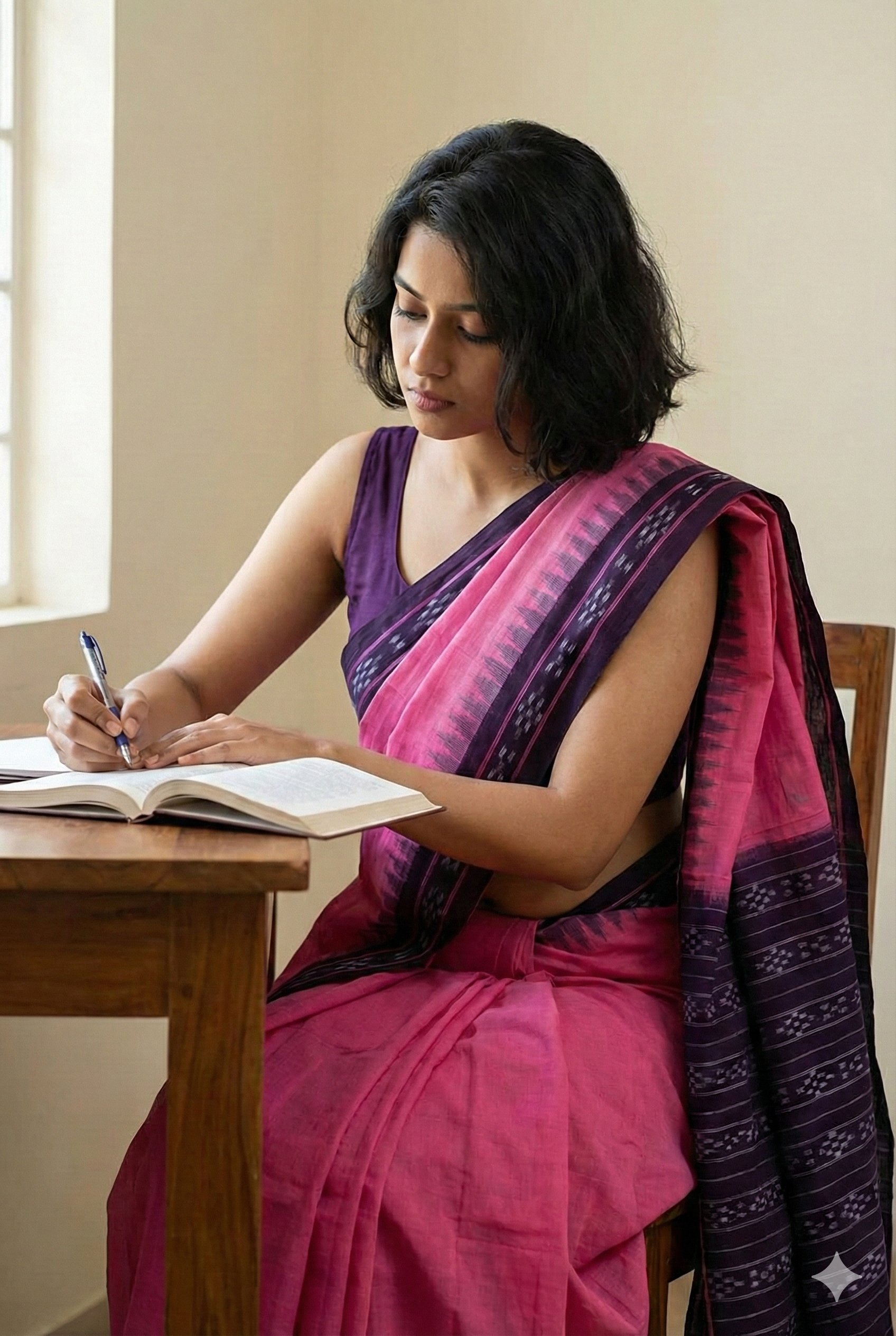 Authentic Odisha Handloom Deep Pink Cotton Saree with Contrasting Dark Purple Pasapali Ikat Border & Pallu