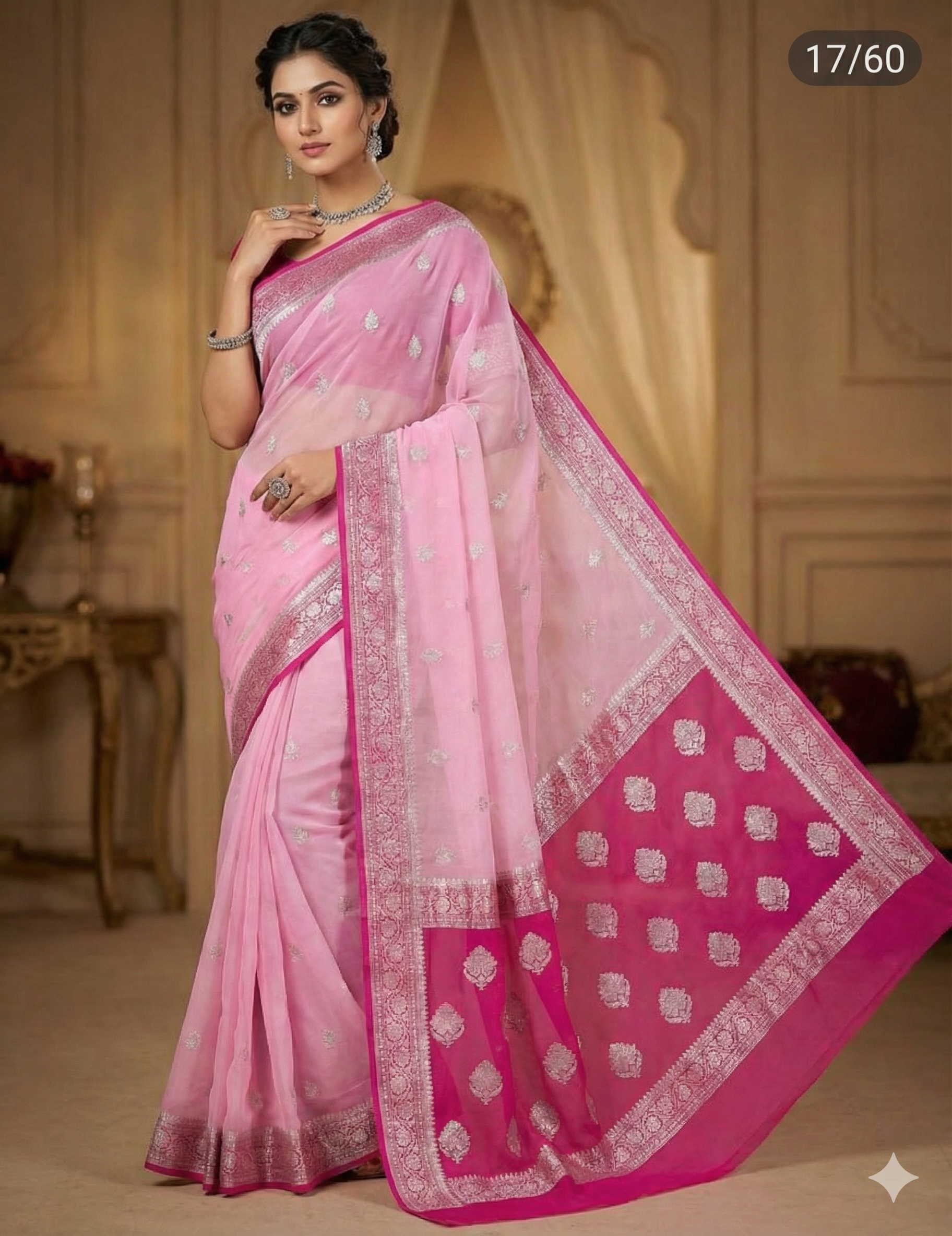 khaddi Chiffon Mysore Silk pink Saree – Handcrafted Elegance