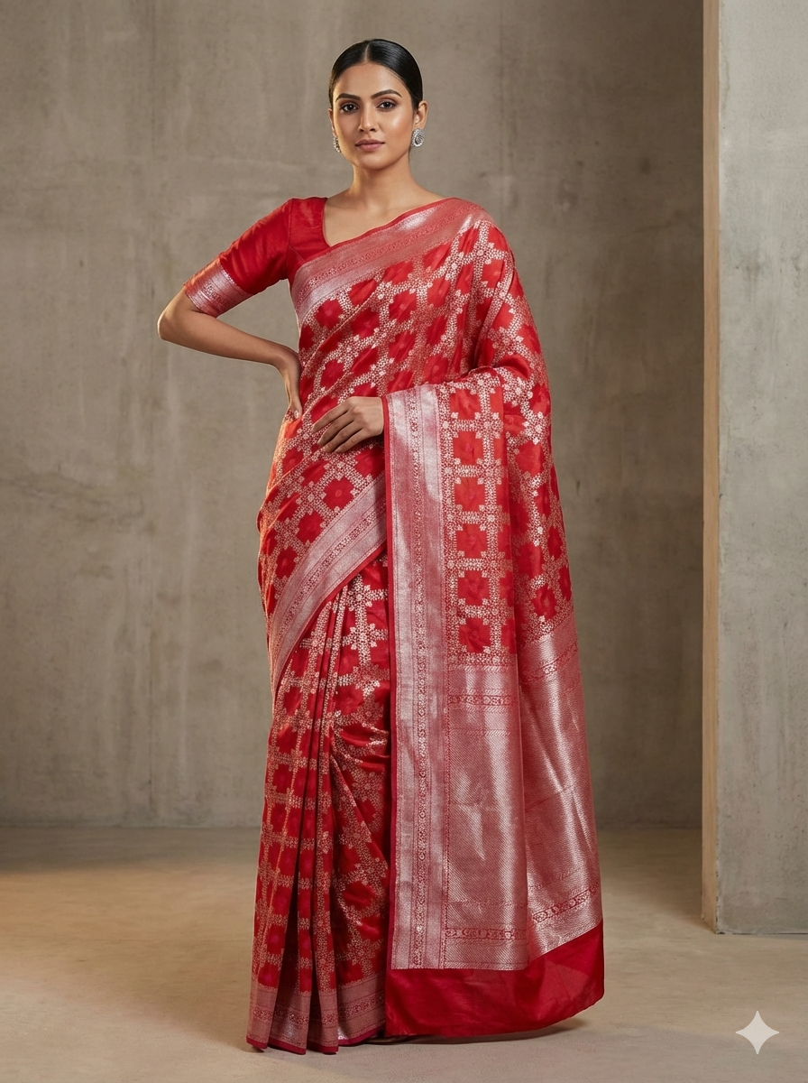 Premium Resplendent Chanderi Handloom Pattu Silk Saree in Red and Pink