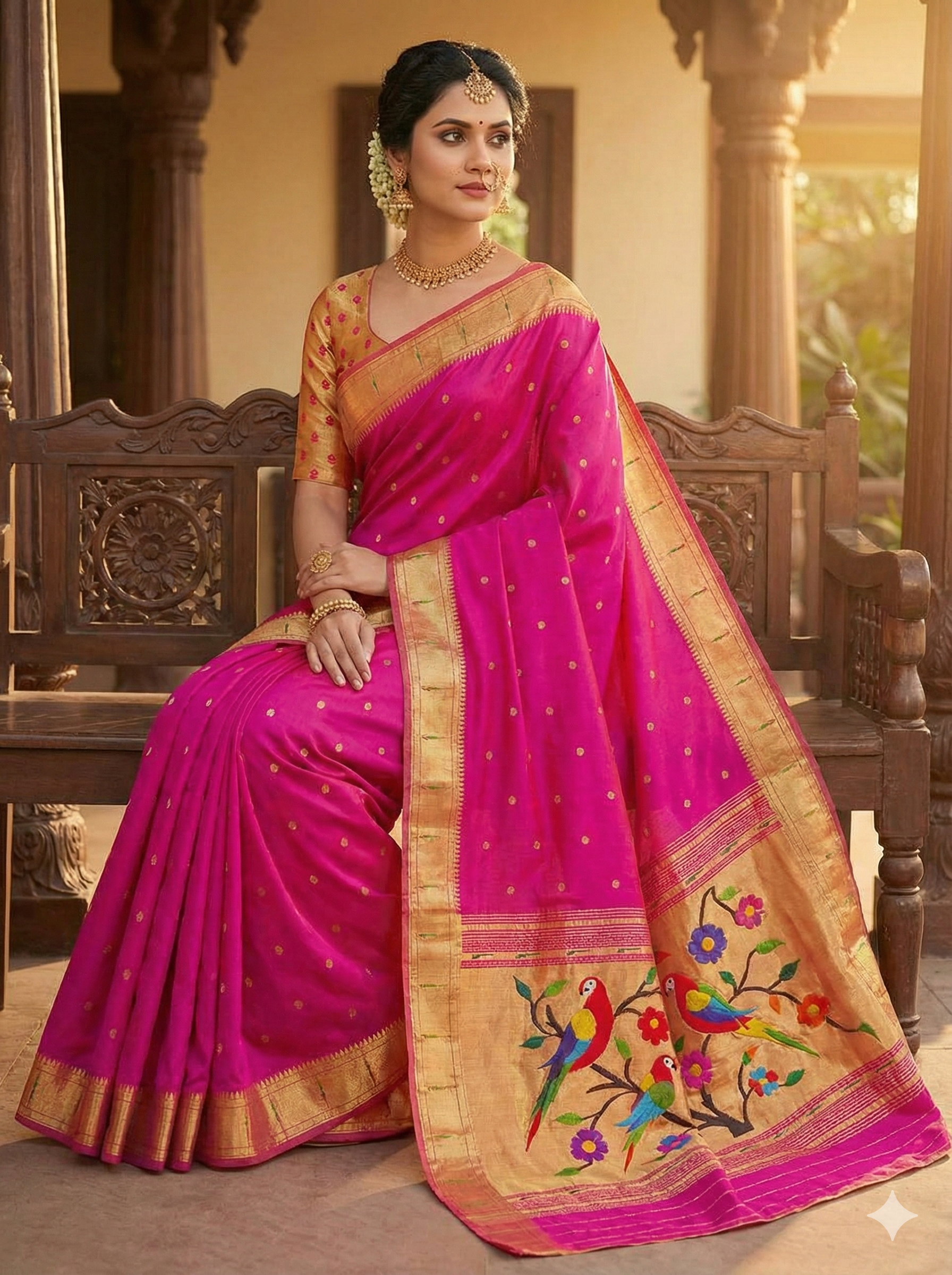 Pink Single munia Silk Paithani
