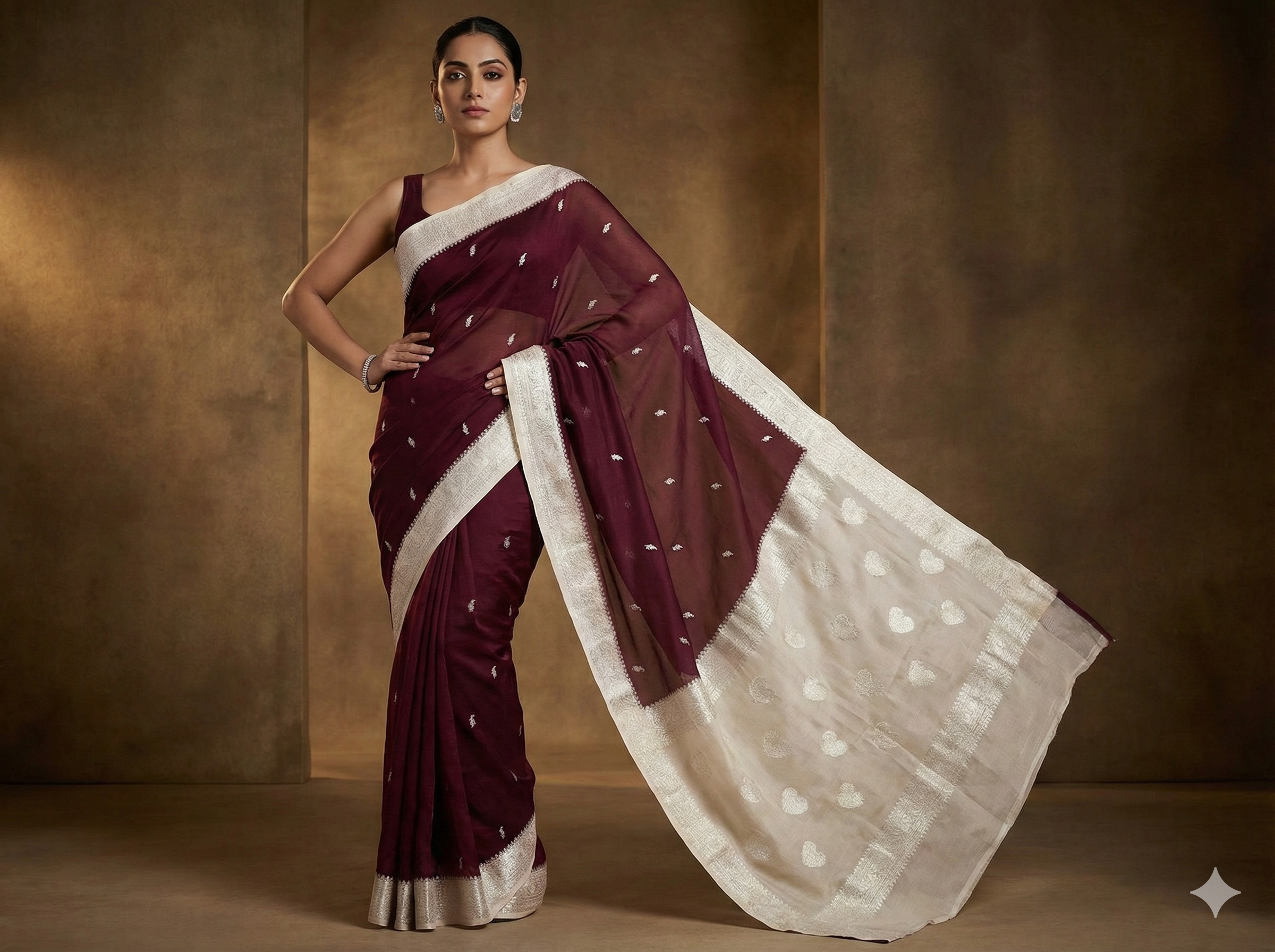 khaddi Chiffon Mysore Silk Sheer deep wine/maroon Saree – Handcrafted Elegance