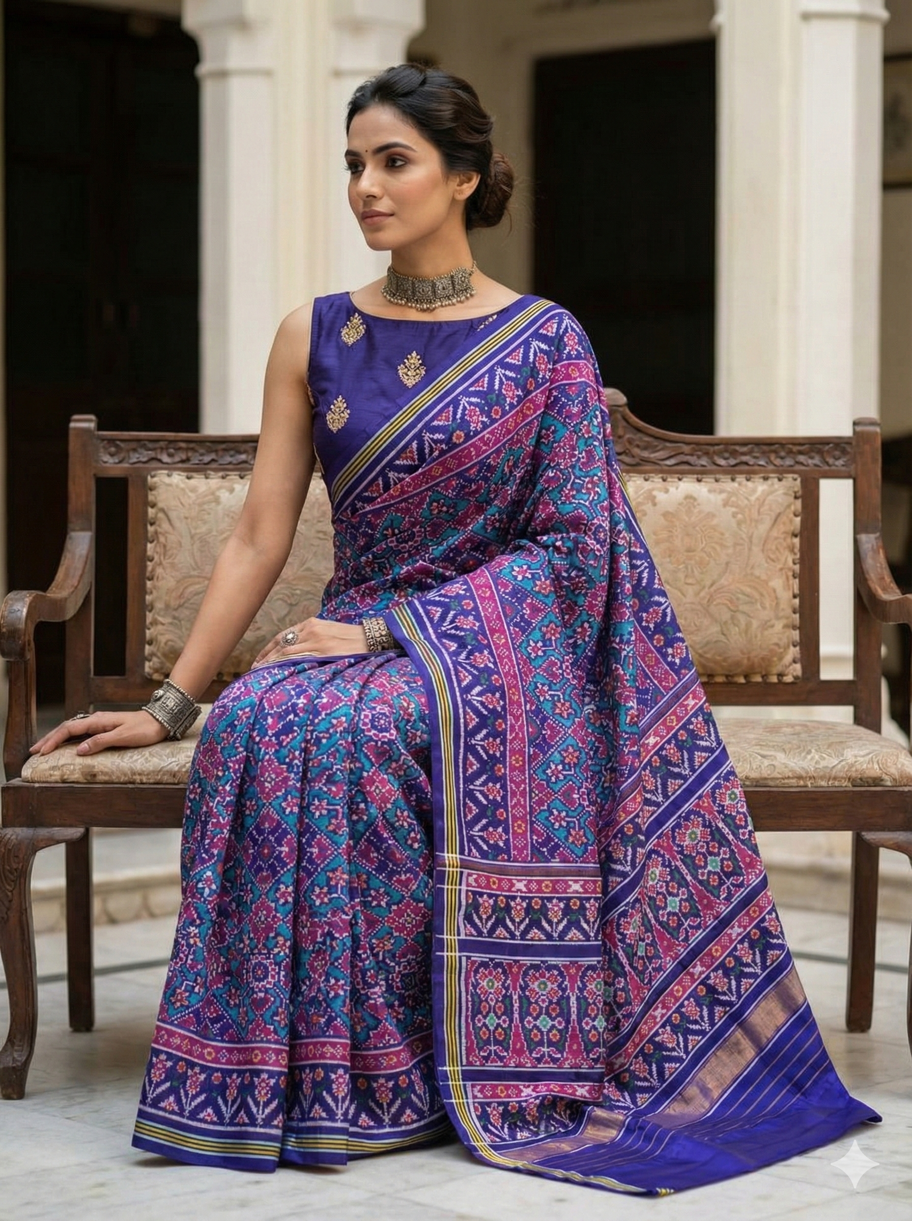 Royal Blue - Authentic Patola Silk Saree with Intricate Single Ikat Pattern