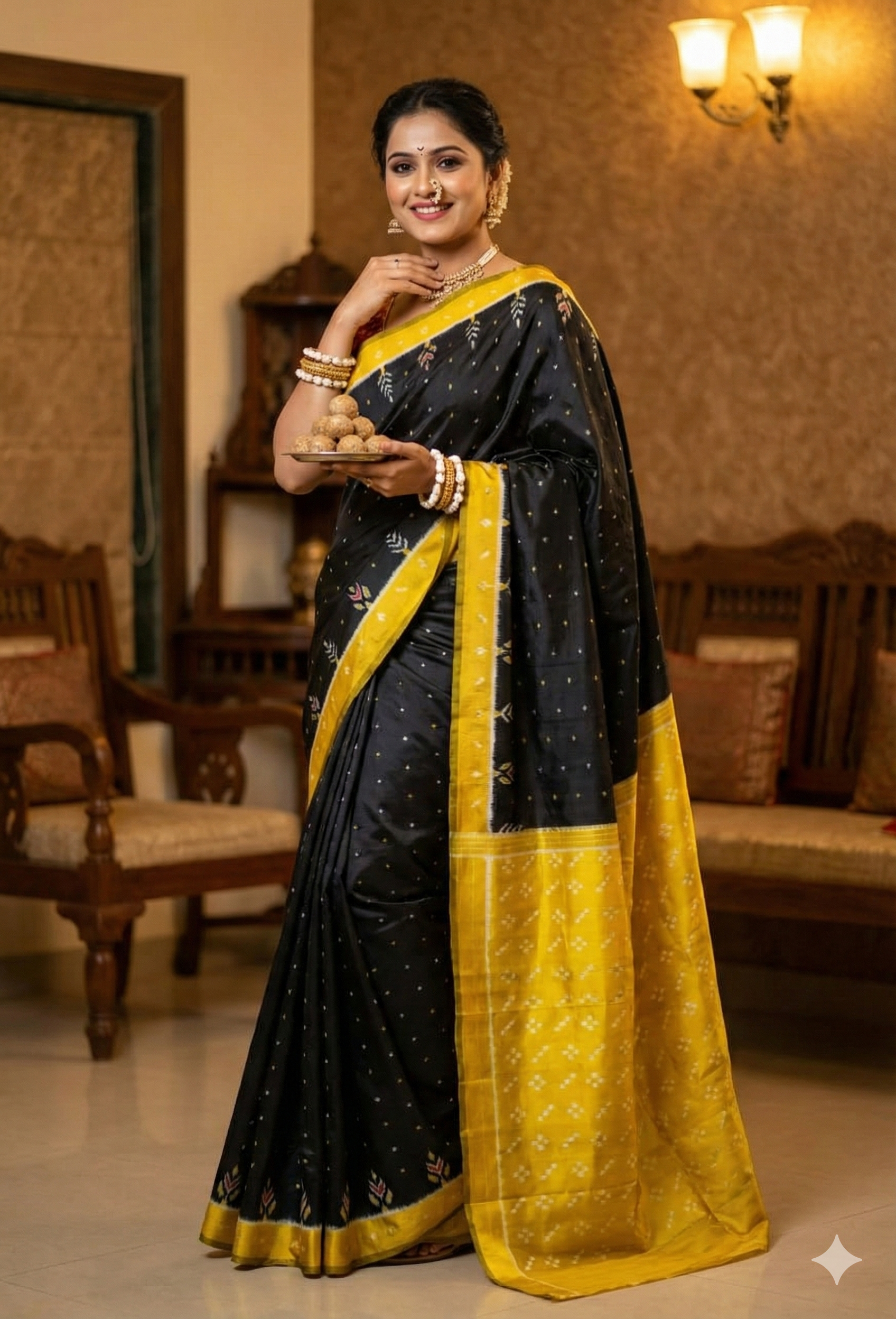 EXCLUSIVE Pasapalli Mulberry Pata Silk Saree – Heritage Checkered Ikat with Classic Anchal