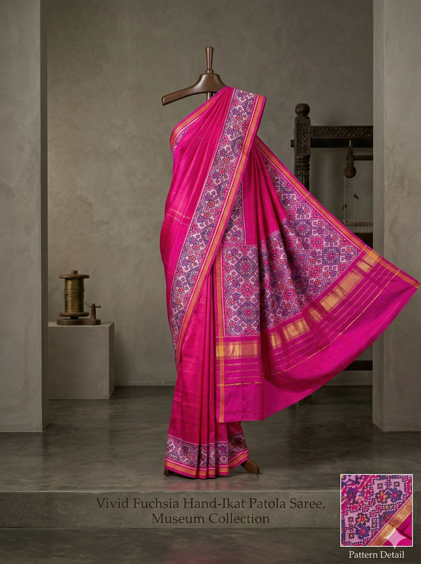 Vibrant Rani Pink Handloom Semi Double Ikat Patola Saree | Traditional Wear | SUTA-SAGA