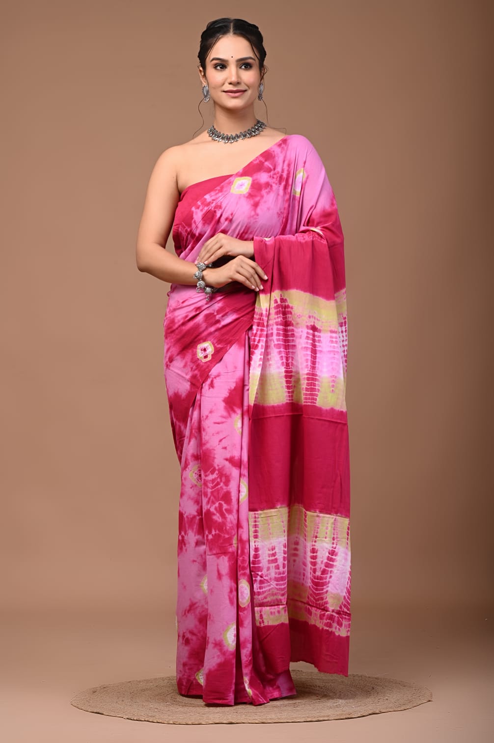 Blushing Blooms – Hand-Dyed Pink Shibori Mul Cotton Saree