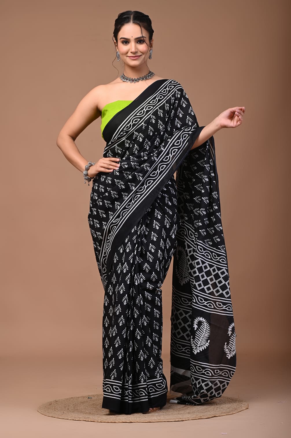 Jet Black Mul Cotton Saree-The 'Ink & Ivory' Edition