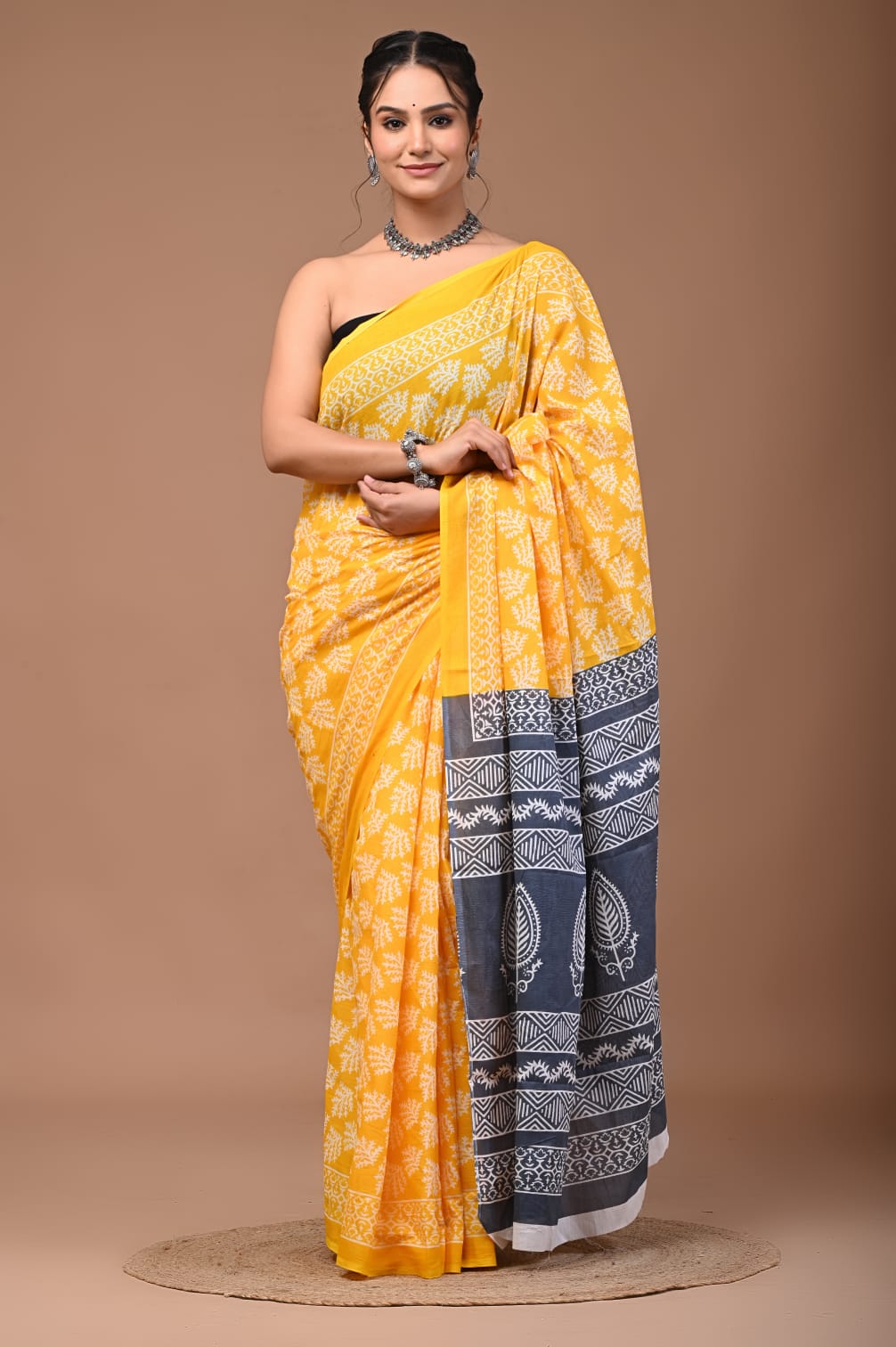 Yellow Mul Cotton Saree - The 'Sunshine Leaf' Edition