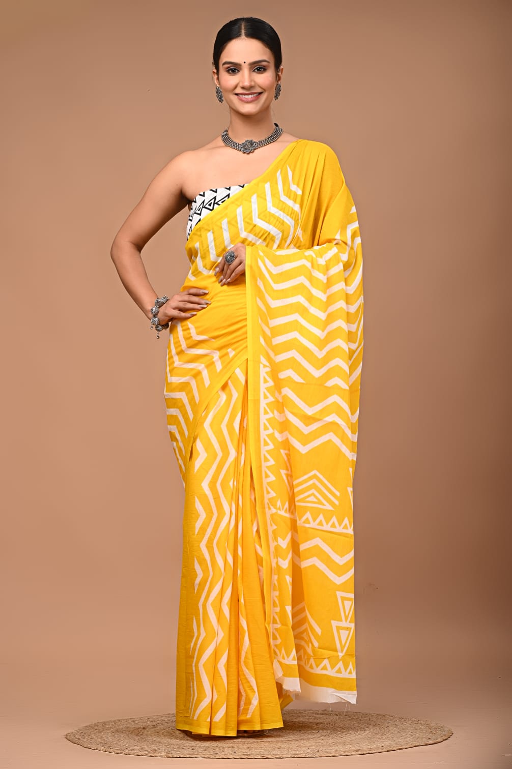 Yellow Mul Cotton Saree - The 'Sunshine Chevron' Edition
