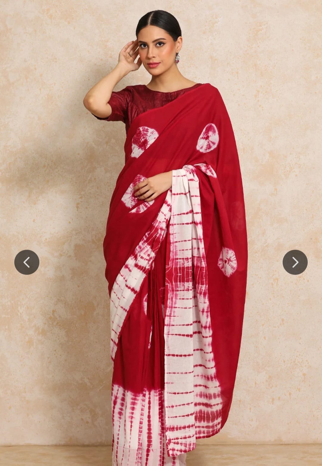 Vintage Wine – Maroon & White Shibori Mul Cotton Saree
