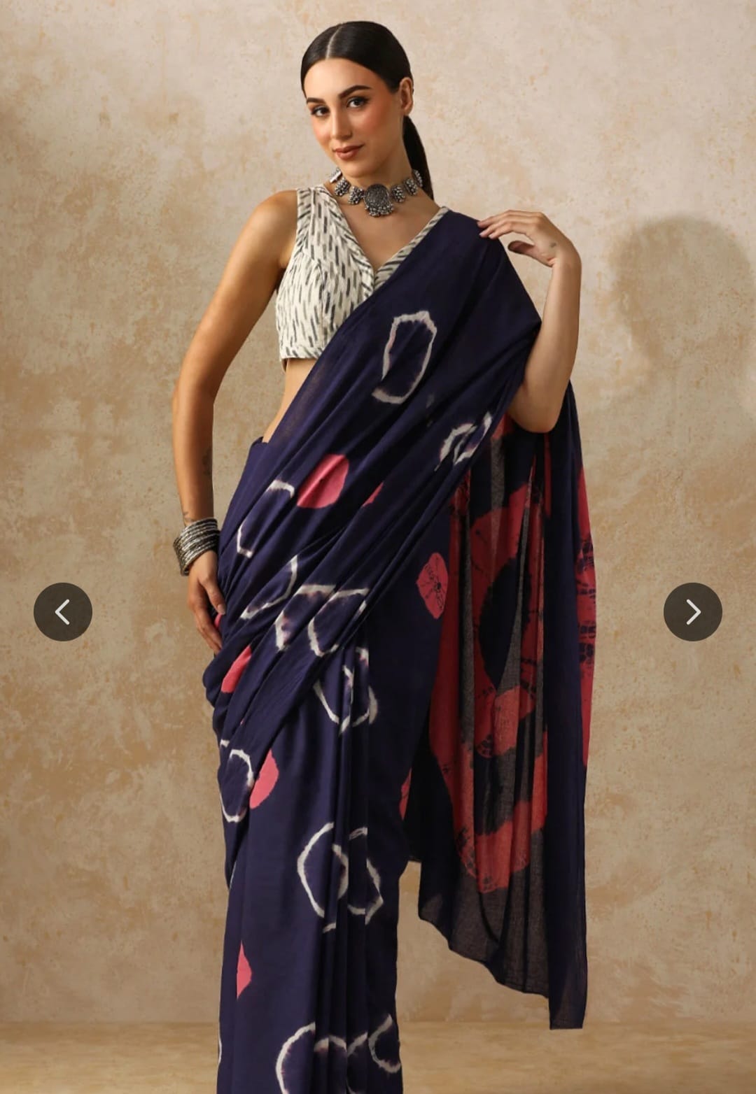 Navy Blue & Pink Shibori Saree Mul Cotton Saree-The 'Boho-Pop' Edition
