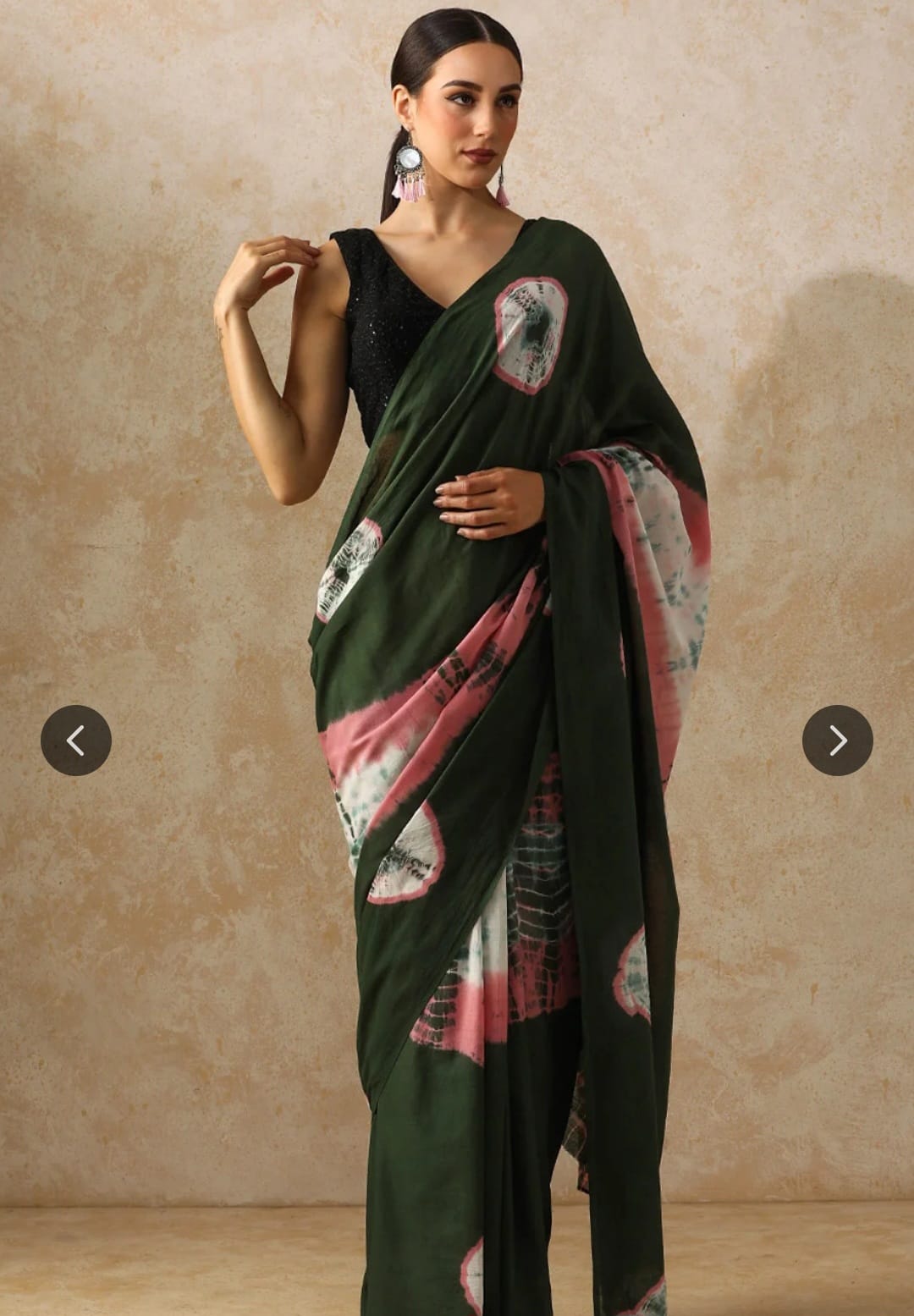 Olive Green & Pink Tie-Dye Mulmul Saree - The "Boho-Chic" Vibe