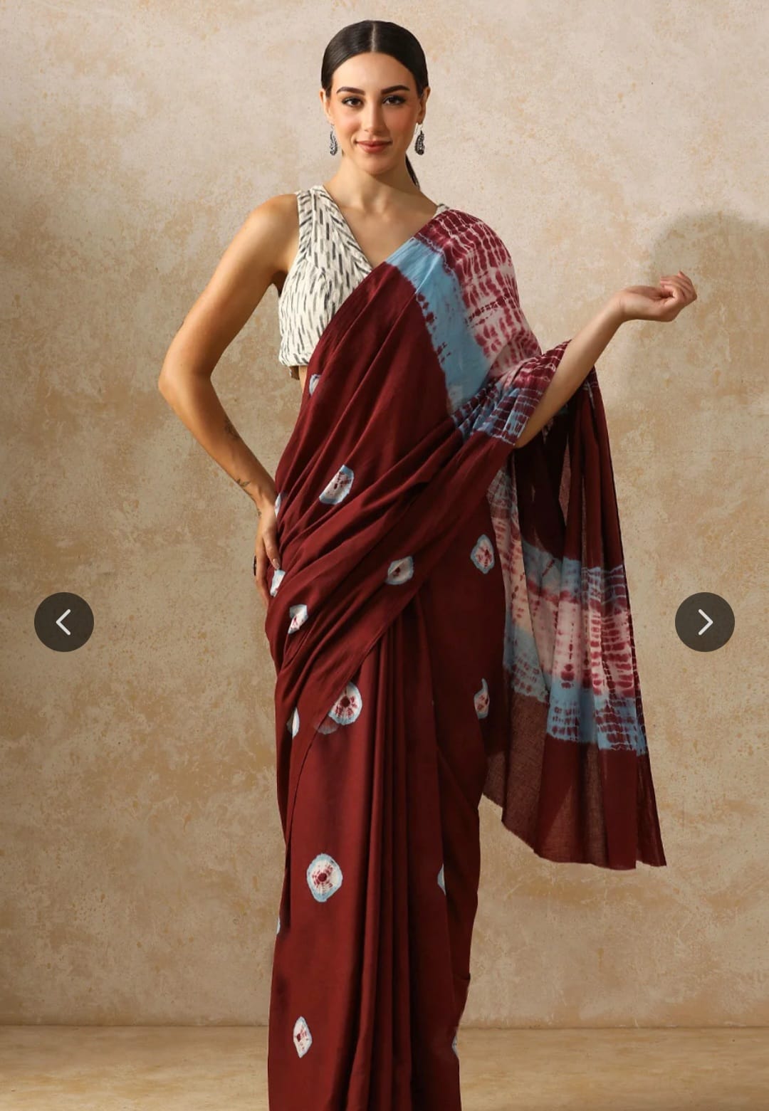 Deep Maroon - The 'Berry & Ice' Shibori Mul Cotton Saree