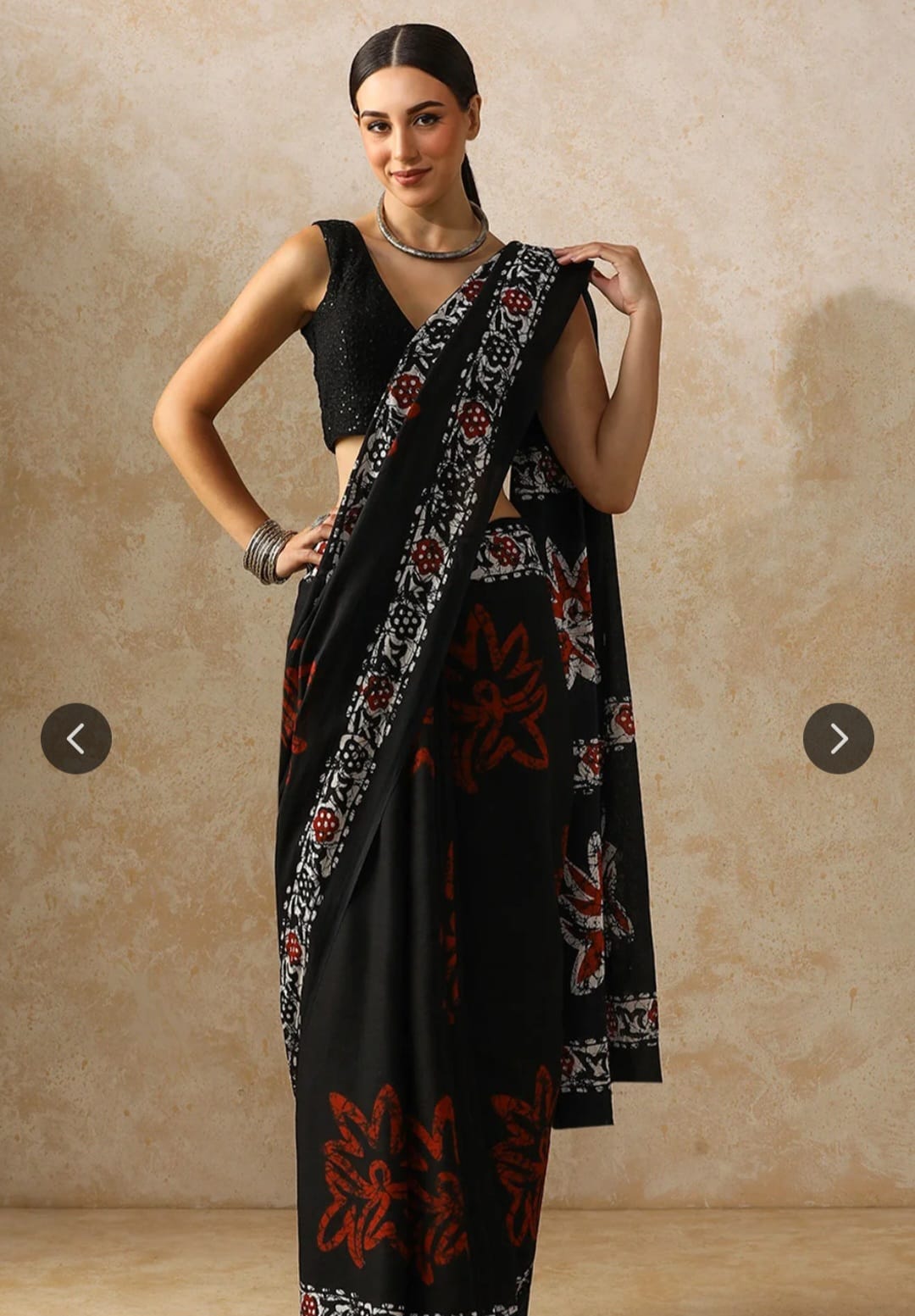 Black Mul Cotton Saree - The 'Crimson Lotus' Edition