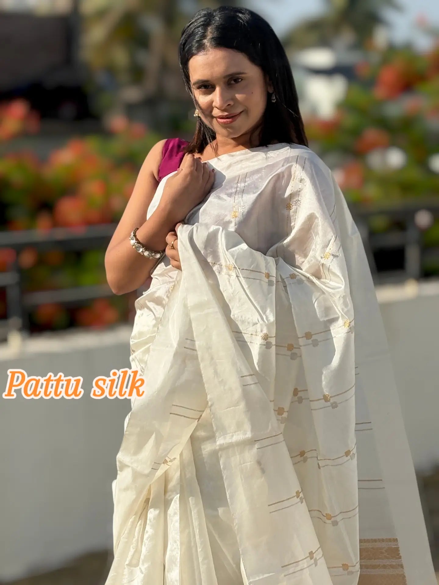 Premium unique White Pattu Silk Chanderi Saree with Golden Zari Pallu | SUTA‑SAGA