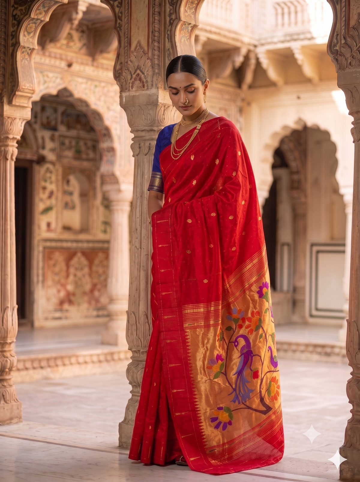 Royal Red Single Muniya Silk handloom Paithani | Festive look