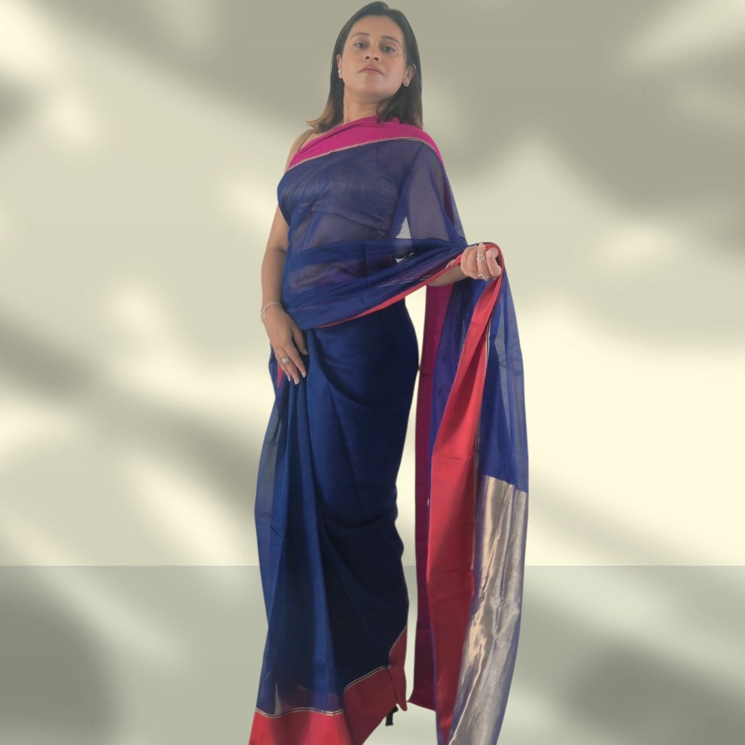 Designer Cotton Silk Blend Saree with Zari Chanderi weave | SUTA-SAGA