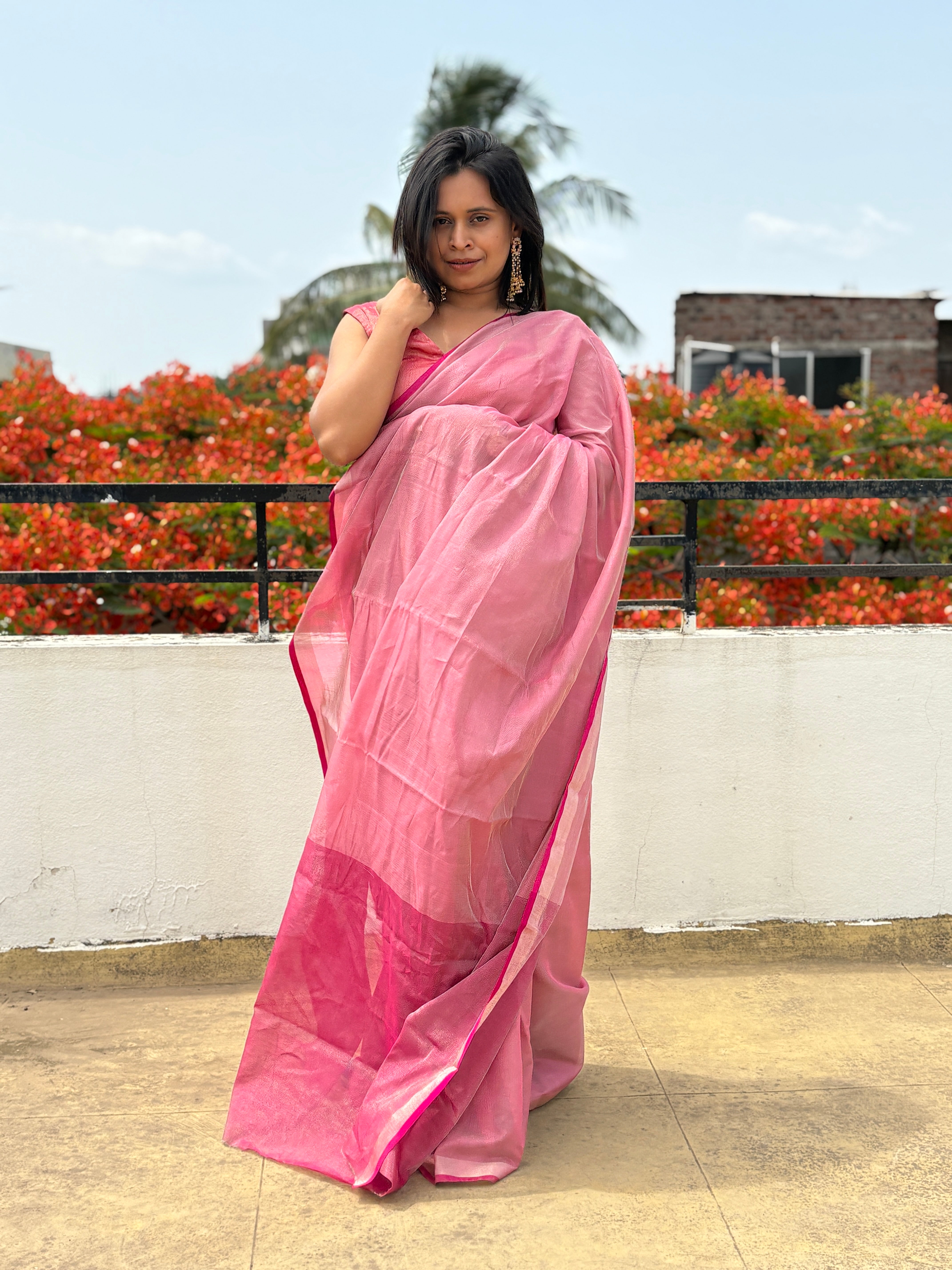 Exclusive Baby Pink & Pink Pure Tissue Silk Saree | SUTA-SAGA | Lightweight Festive Drape