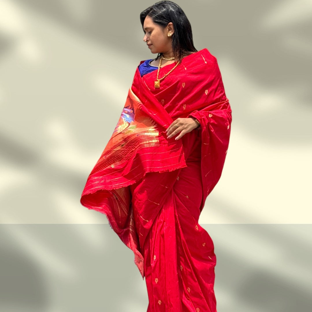 Royal Red Single Muniya Silk handloom Paithani | Festive look
