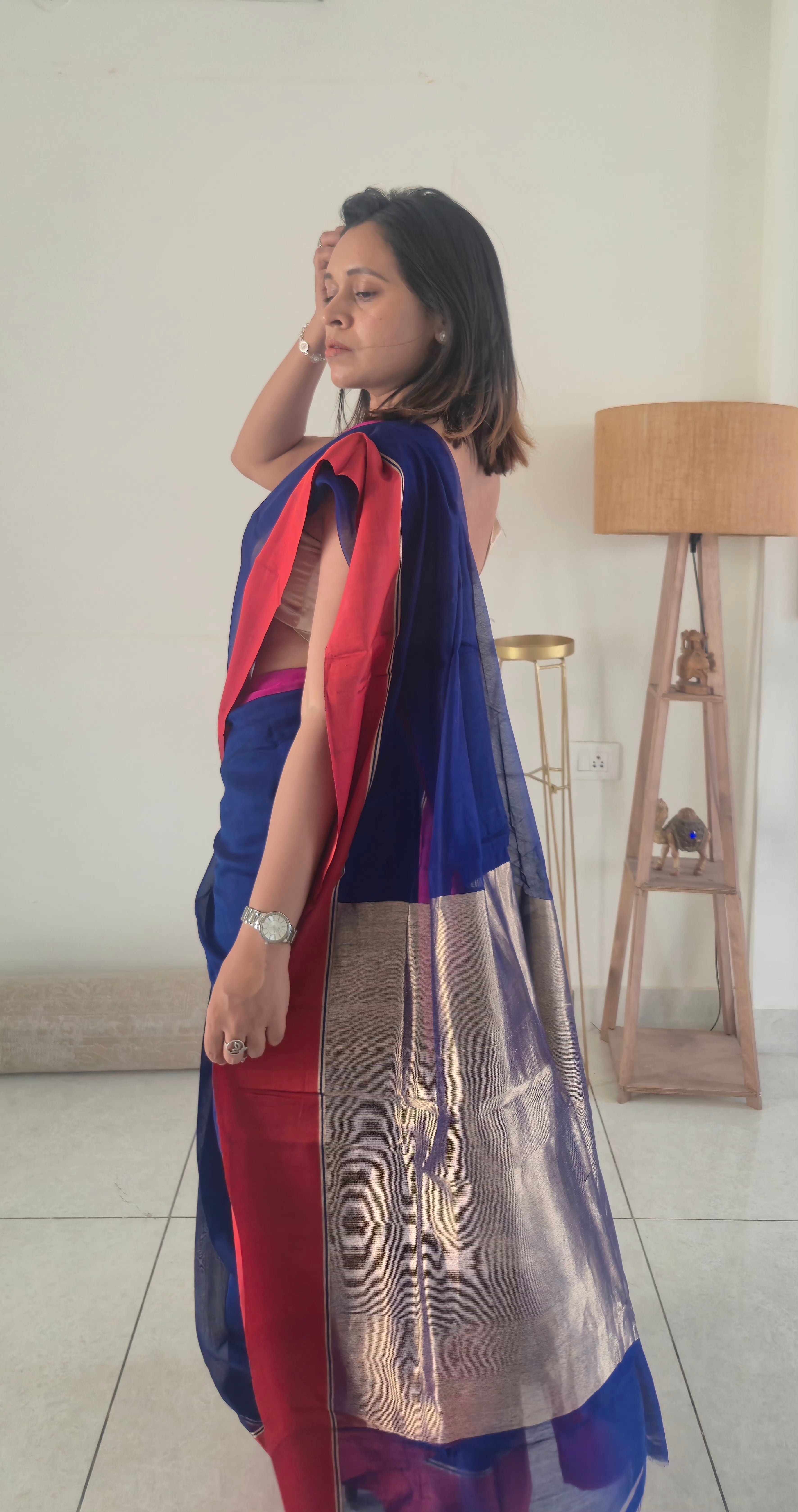 Designer Cotton Silk Blend Saree with Zari Chanderi weave | SUTA-SAGA