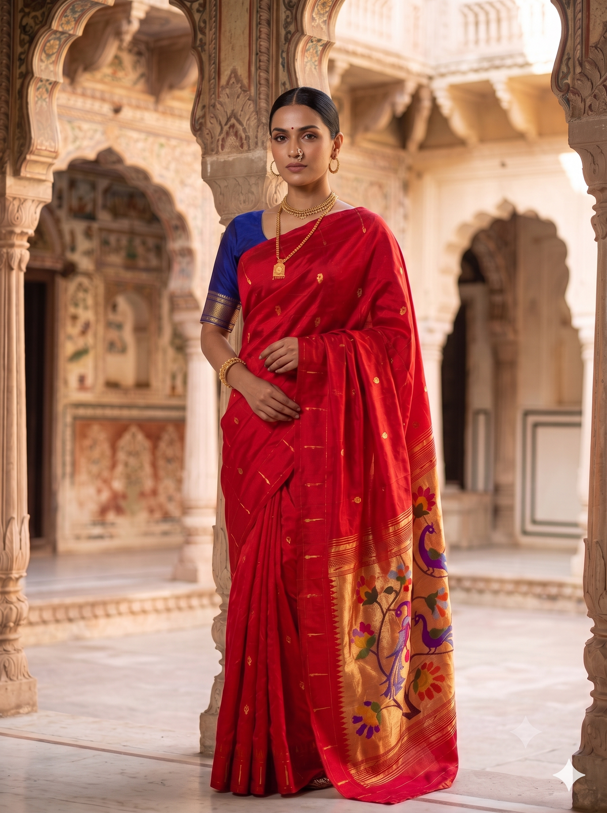Royal Red Single Muniya Silk handloom Paithani | Festive look