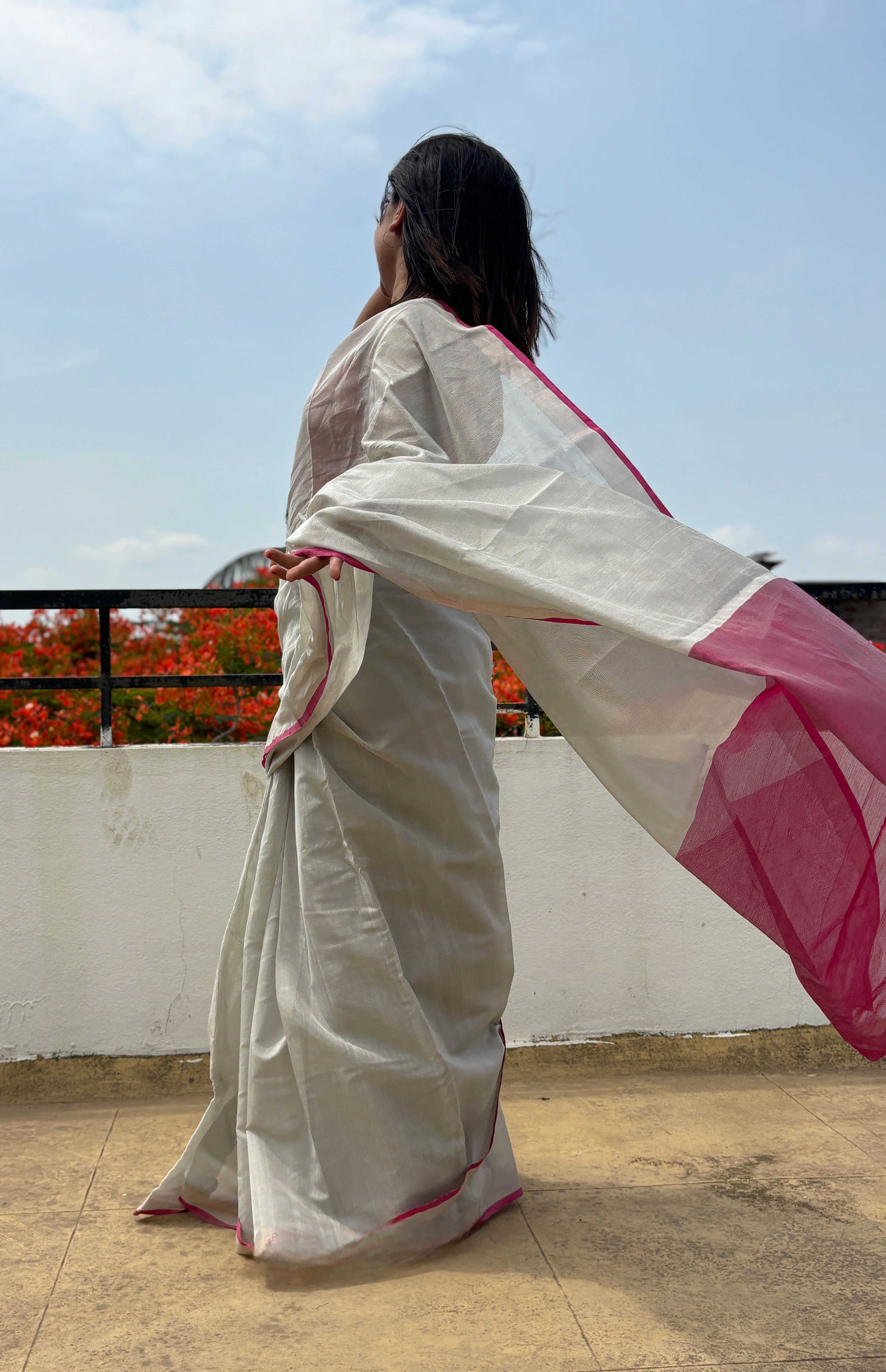 Exclusive Silver & Pink Pure Tissue Silk Saree | SUTA-SAGA | Lightweight Festive Drape