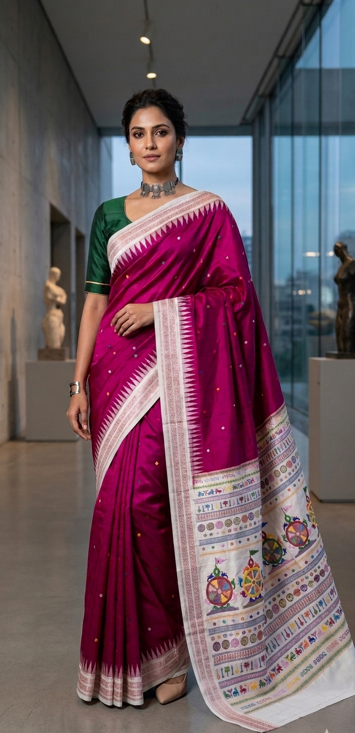 Exquisite Rani Pink Sambhalpuri Pure Silk Saree - Authentic Odisha Handloom