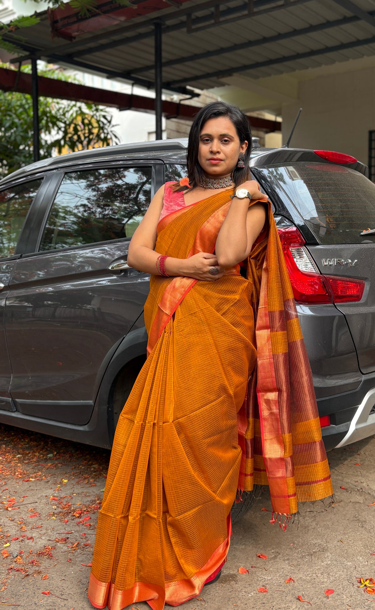 Authentic Deep Yellow Handloom Maheshwari Silk Cotton Saree with Golden Zari | SUTA-SAGA