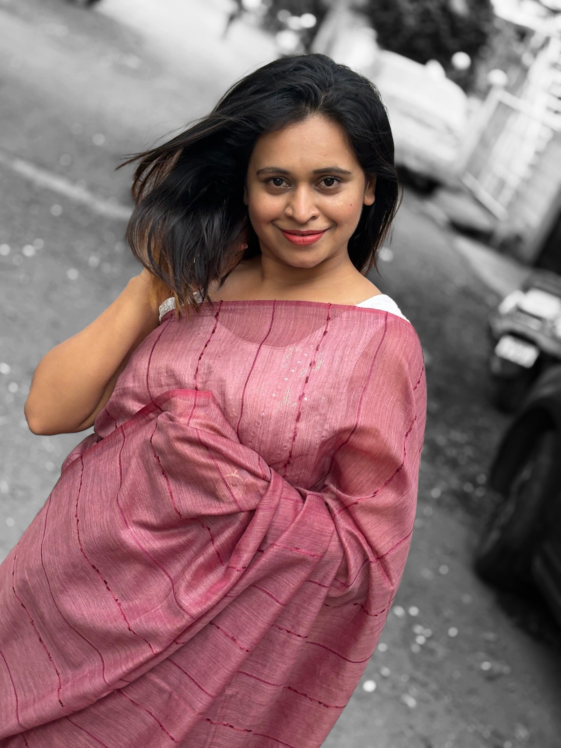 Authentic Magenta Tussar Silk Handloom Saree | SUTA-SAGA