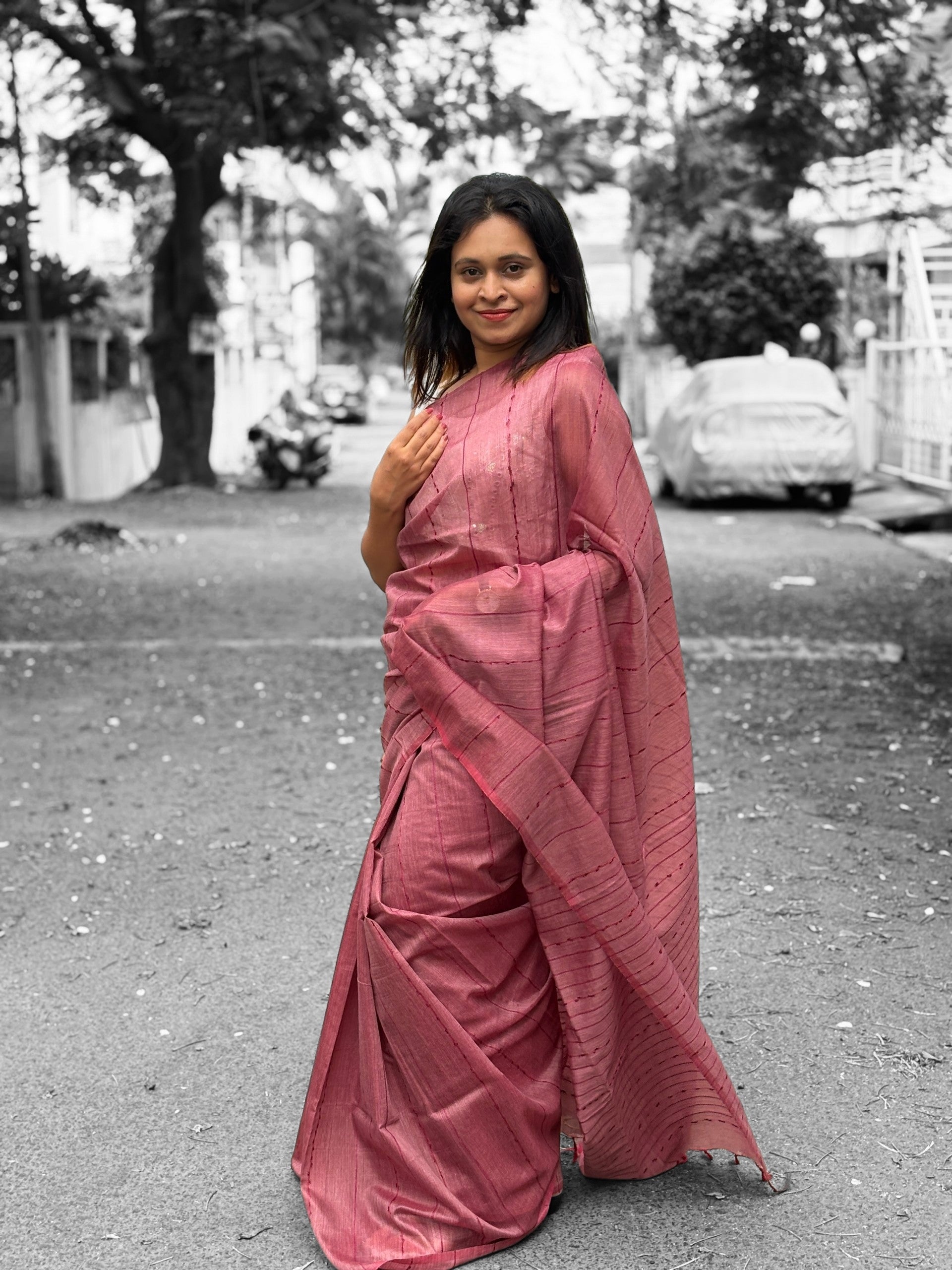 Authentic Magenta Tussar Silk Handloom Saree | SUTA-SAGA