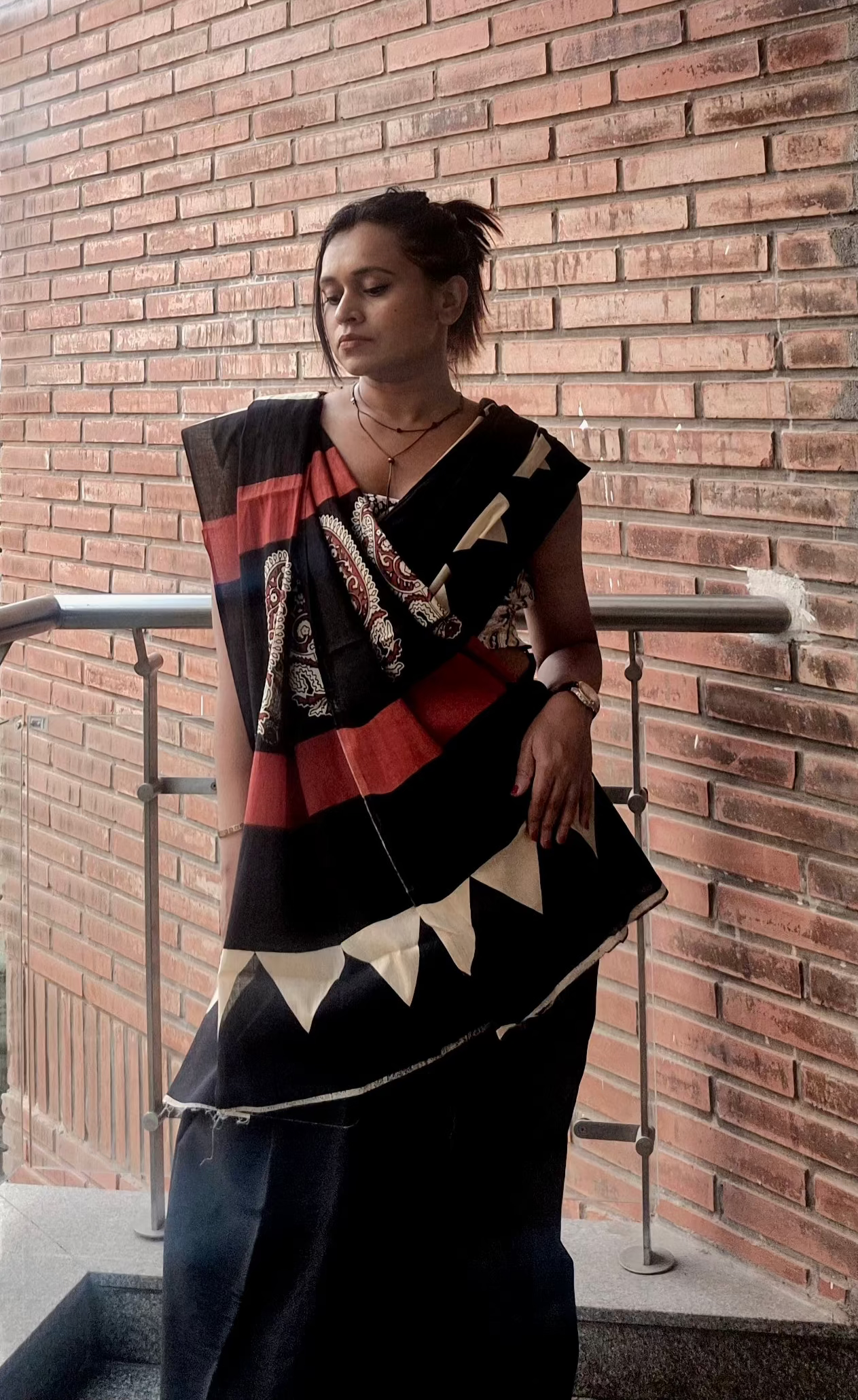 Natural Dyed hand blocked printed Mul Cotton Black Saree | SUTA-SAGA