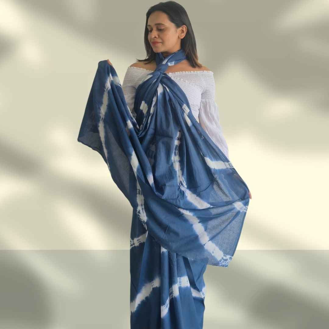 Midnight Blue Mulmul Saree - The "Indigo Classic" Vibe