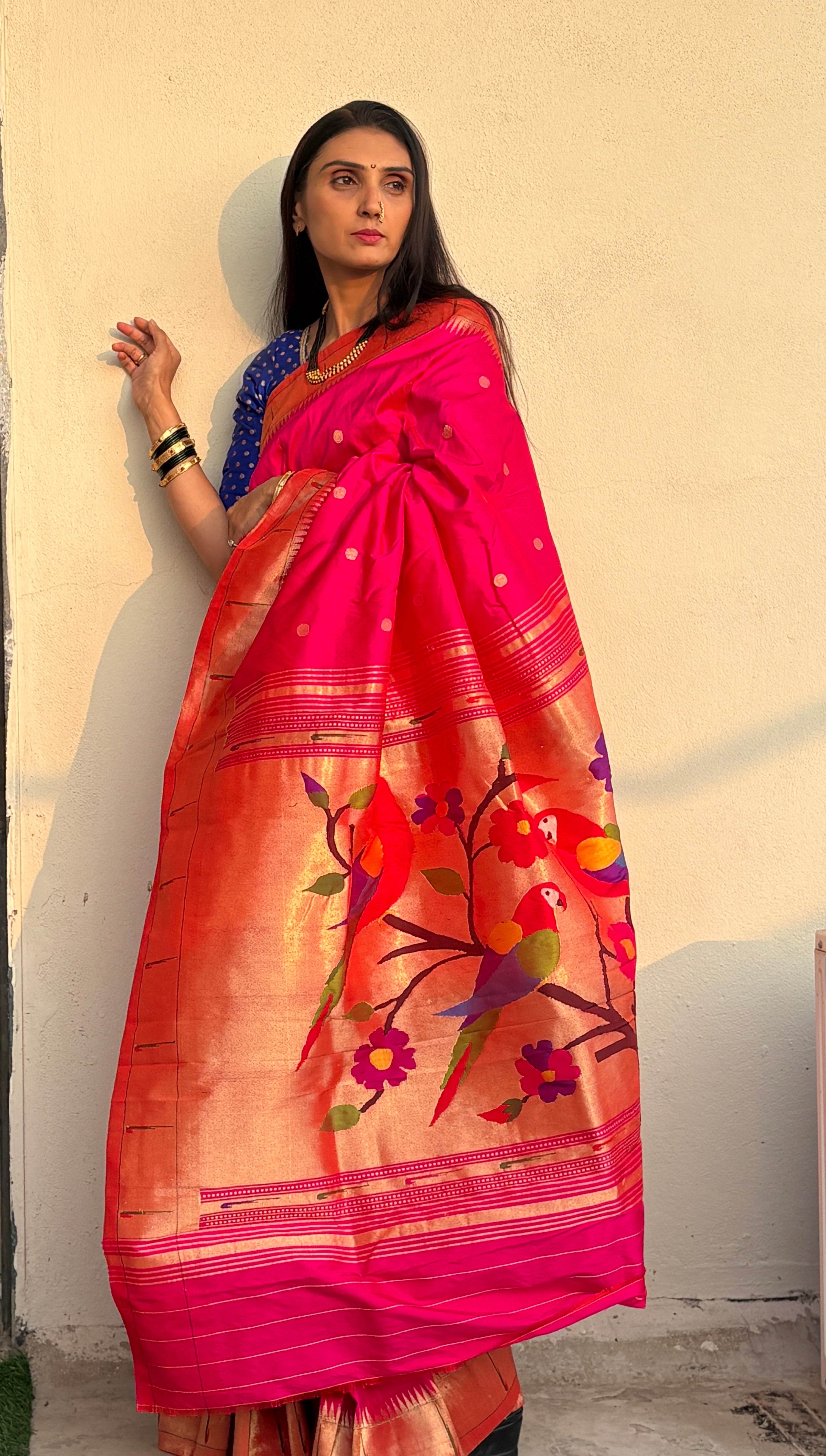 Pink Single munia Silk Paithani