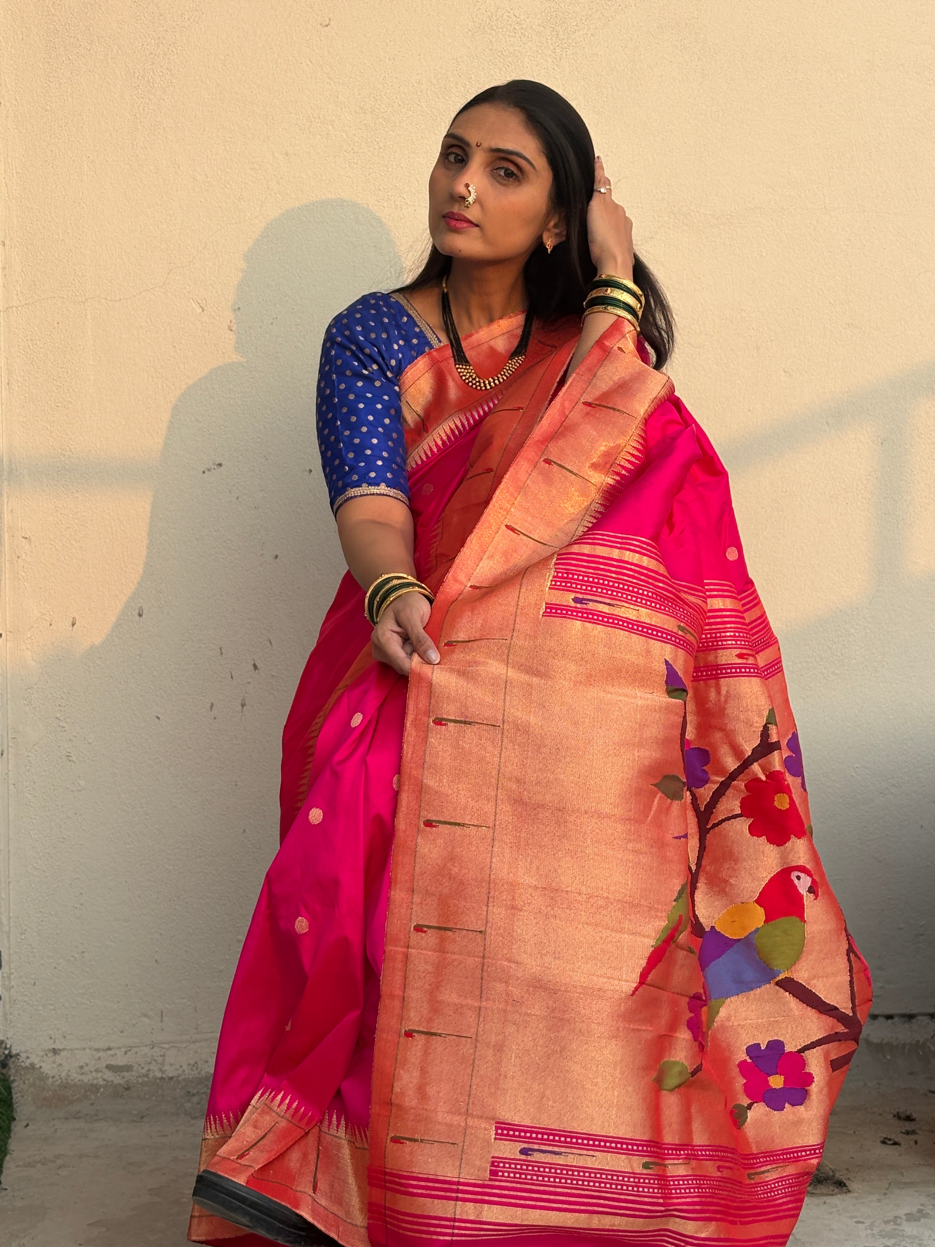 Pink Single munia Silk Paithani