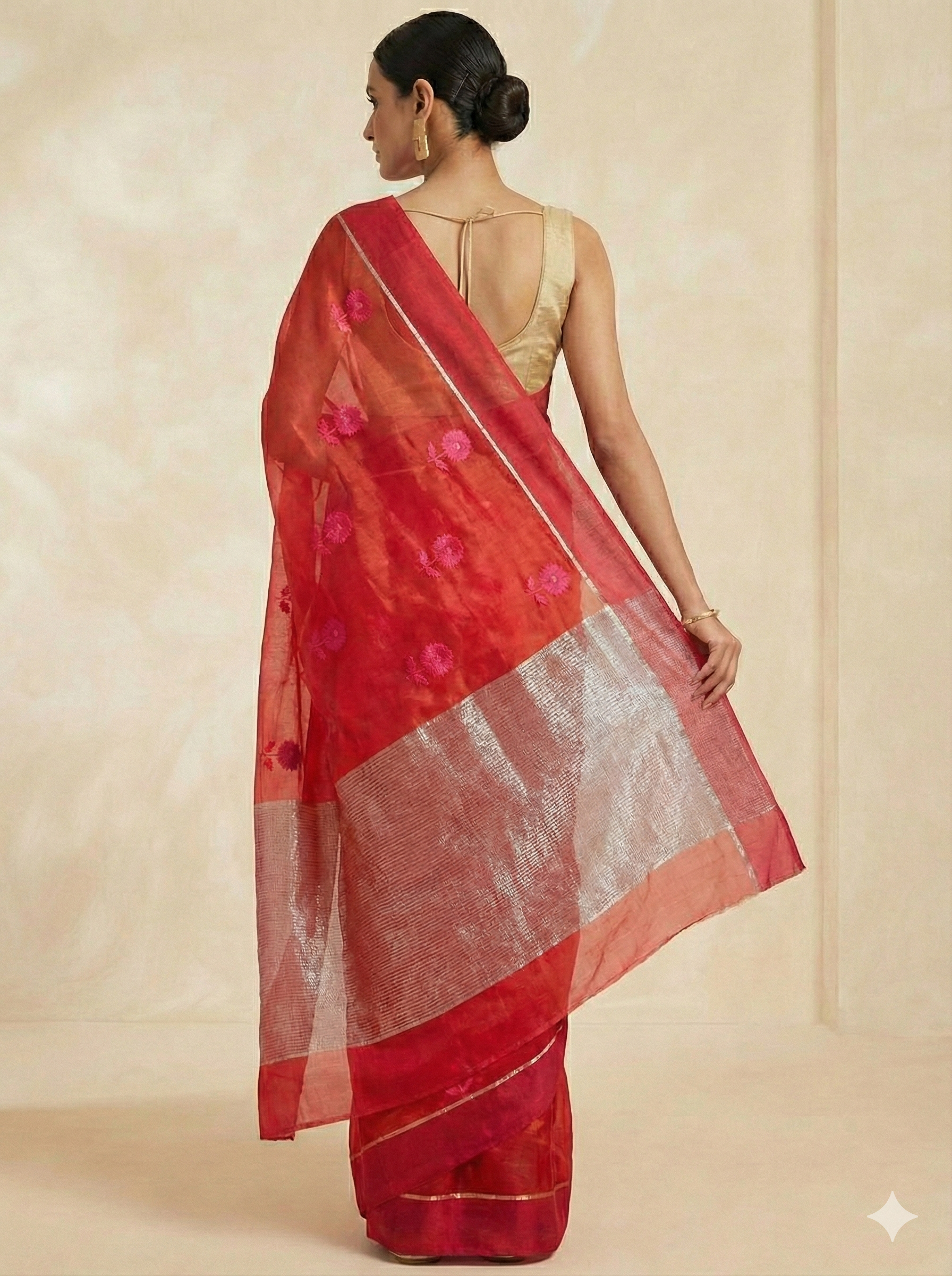 Premium Elegant Red Pattu Soft Silk Chanderi Saree with All-Over Meenakari Flower Butti & Rich Zari Pallu