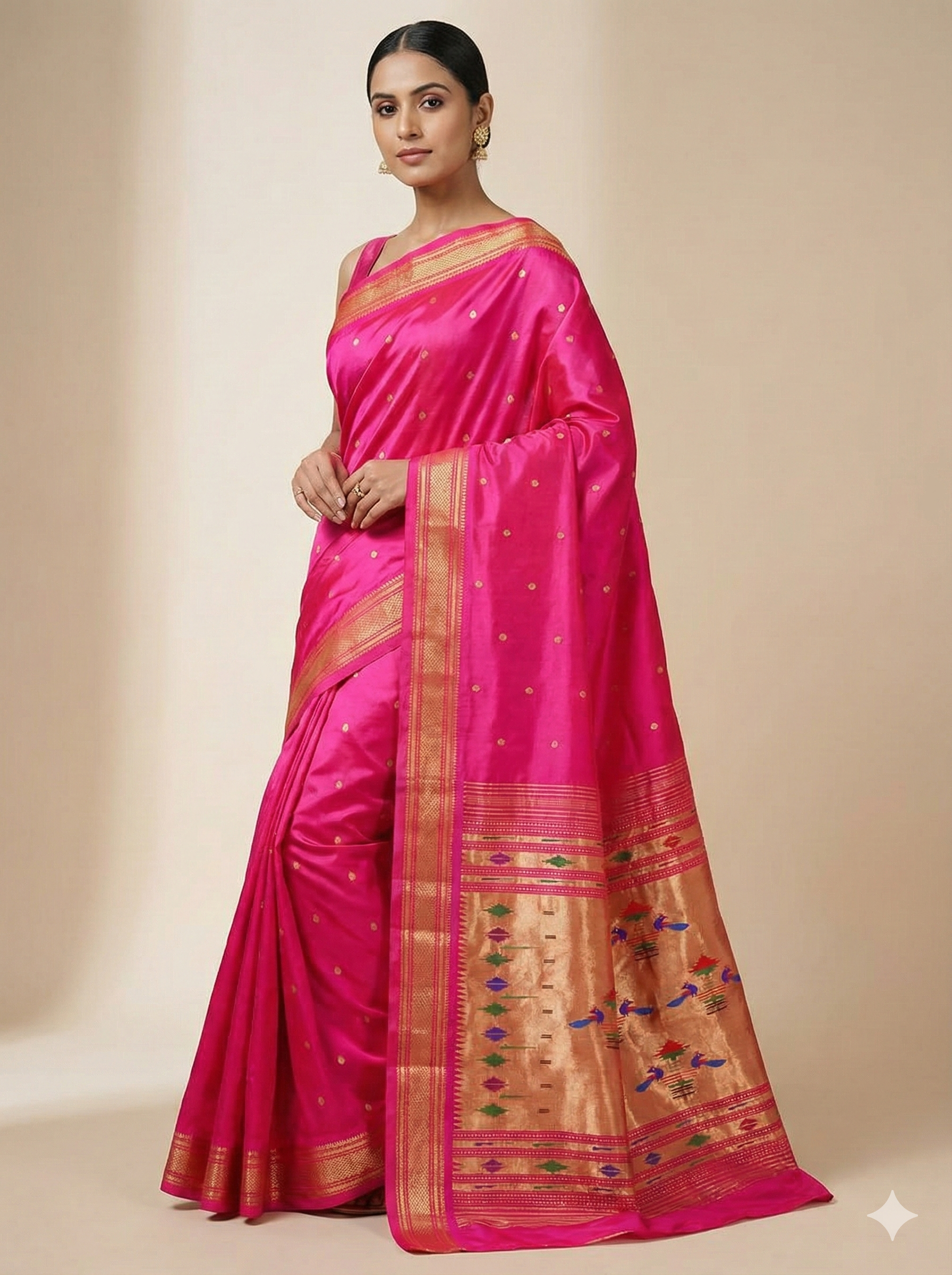 Royal Rani Pink Paithani Saree – Peacock Motif Pallu