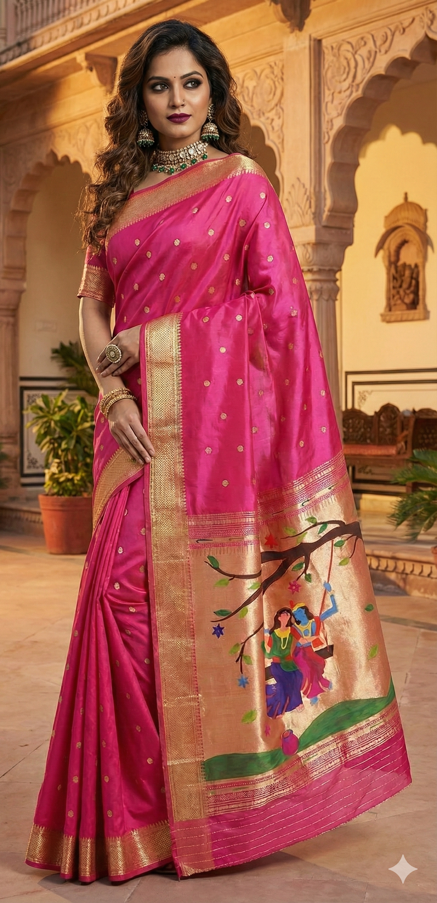 Pink Radha-Krishna Single Muniya Paithani Saree – A Divine Tale Woven in Silk
