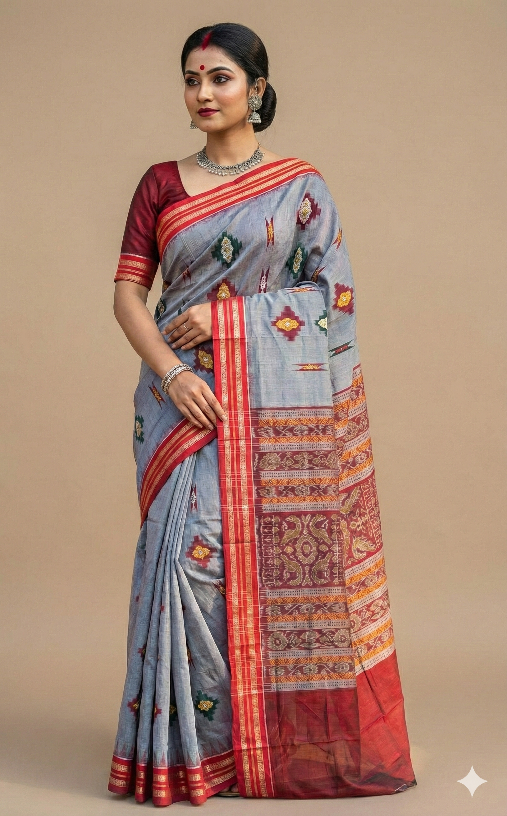 Bomkai Cotton Saree in Grey | Authentic Odisha Handloom Saree
