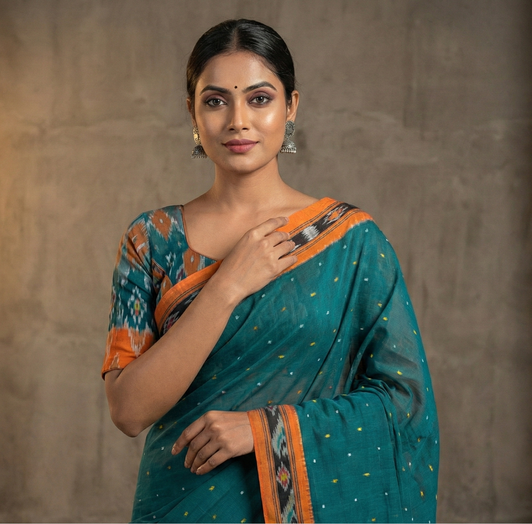 Authentic Teal Blue Chadhei Pittala Single Cotton Saree | Traditional Odisha Ikat Handloom