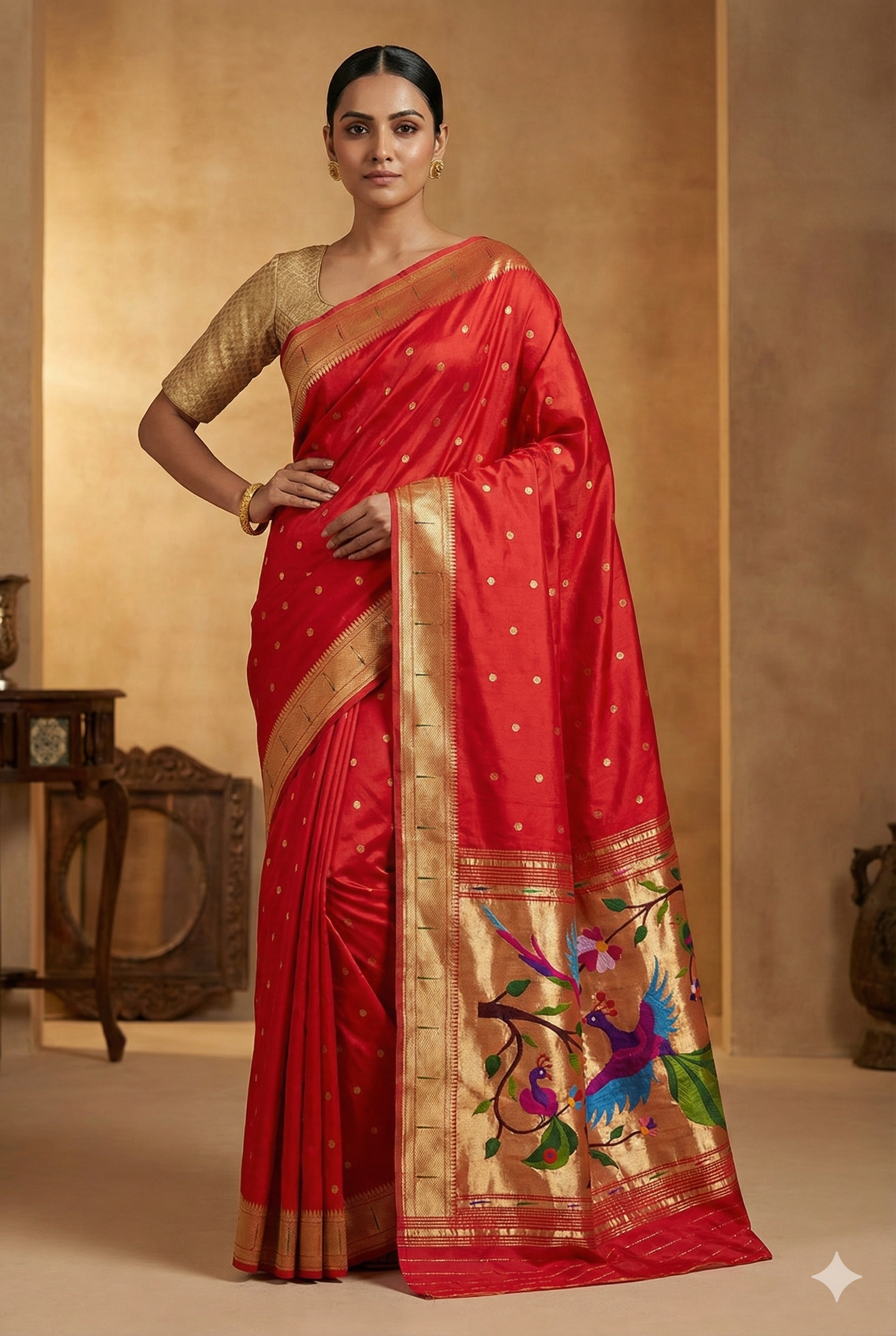 Red Single munia Silk Paithani Saree – A Royal Maharashtrian Legacy